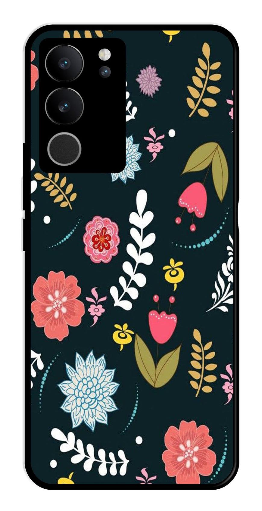 Floral Pattern2 Metal Mobile Case for Vivo V29 5G   (Design No -12)