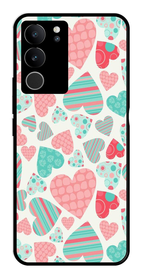 Hearts Pattern Metal Mobile Case for Vivo V29 5G   (Design No -22)