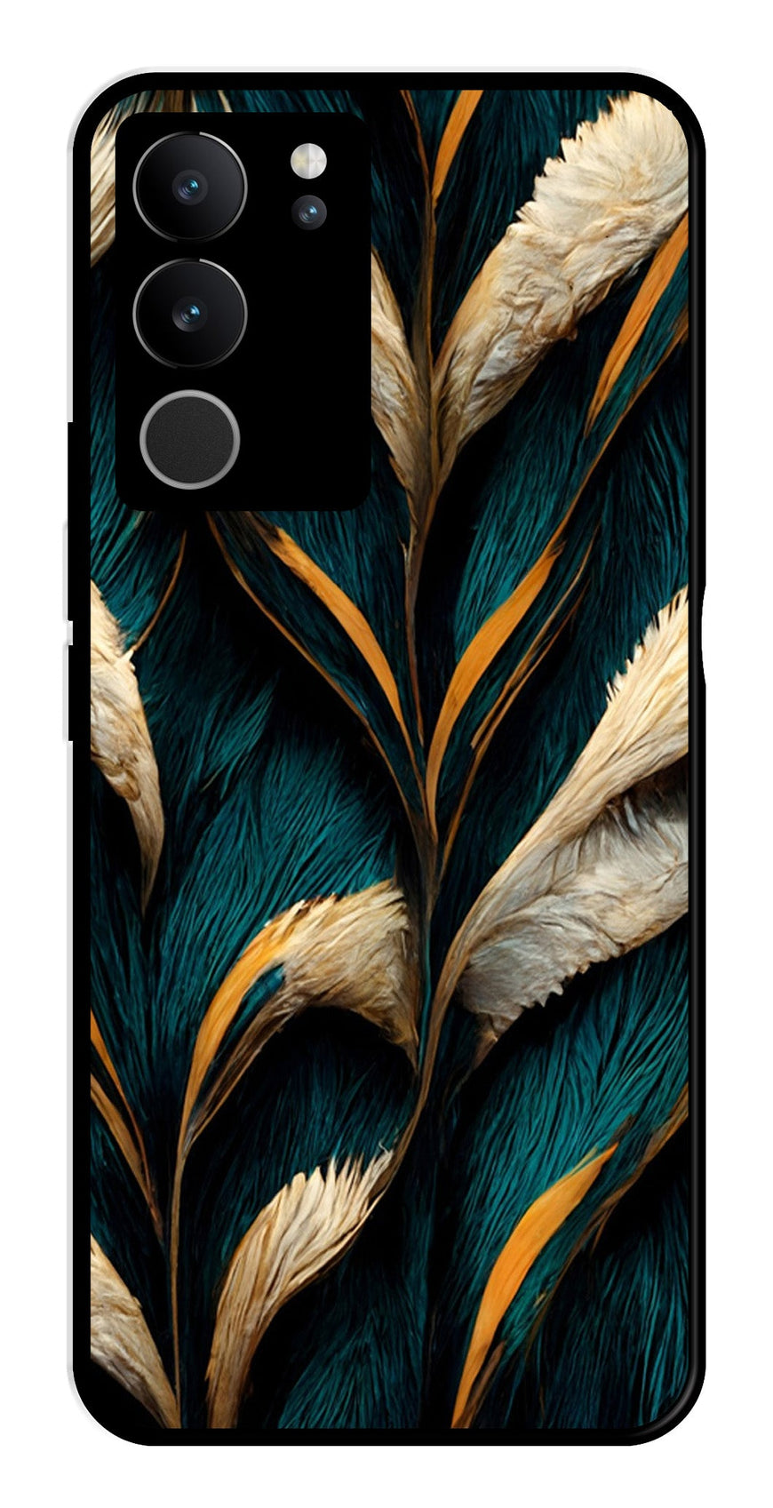 Feathers Metal Mobile Case for Vivo V29 5G   (Design No -30)