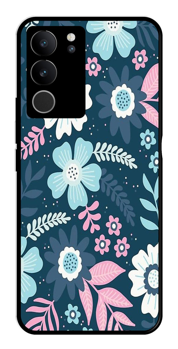 Flower Leaves Design Metal Mobile Case for Vivo V29 5G   (Design No -50)
