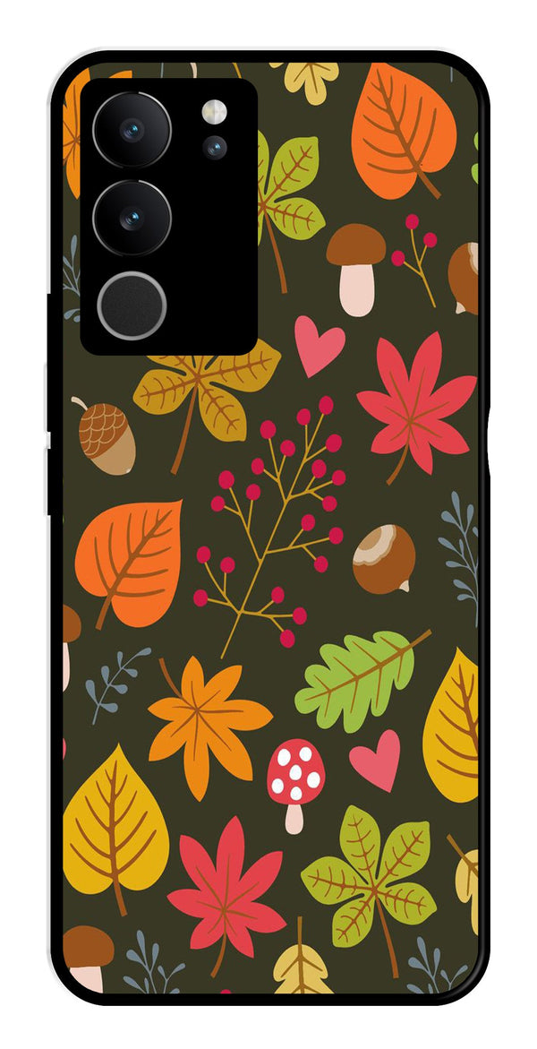 Leaves Design Metal Mobile Case for Vivo V29 5G   (Design No -51)