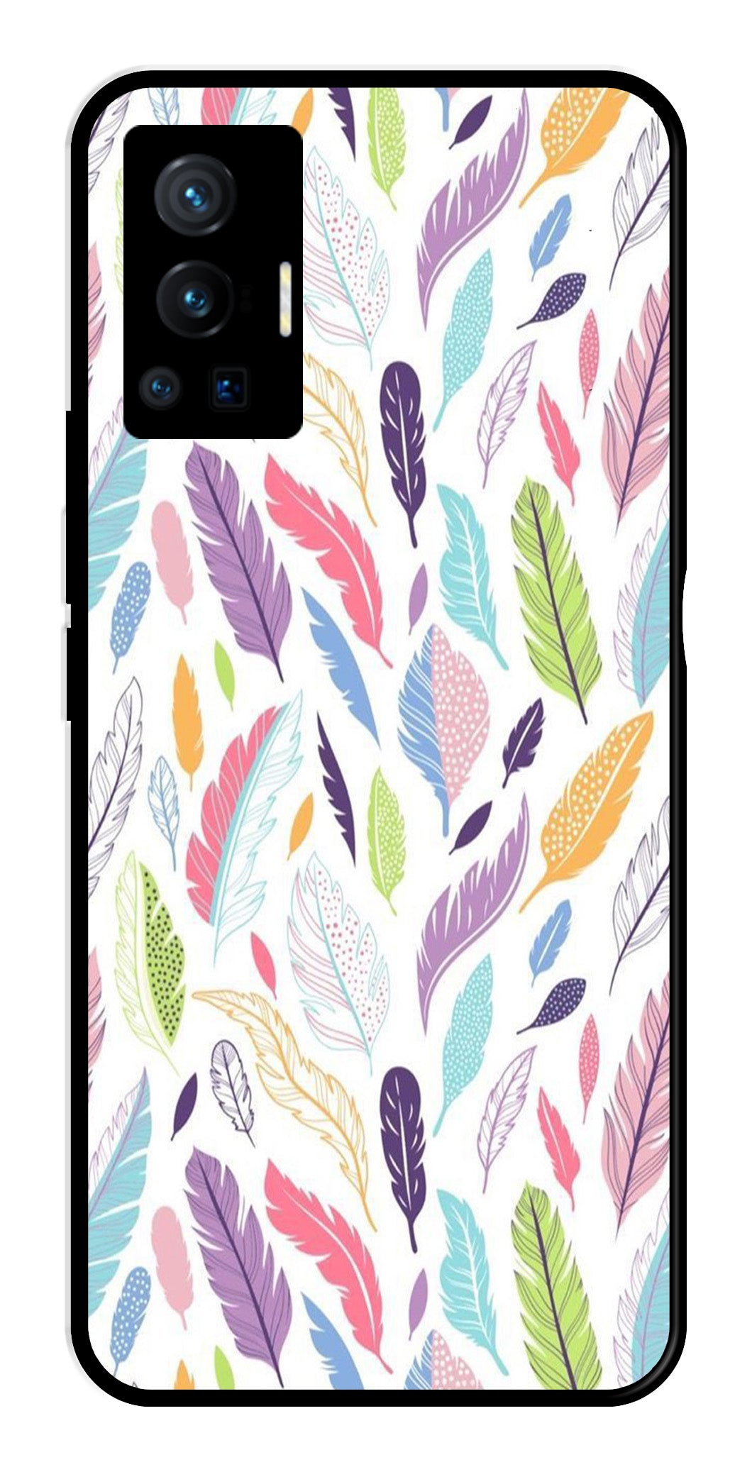 Colorful Feathers Metal Mobile Case for Vivo X70 Pro   (Design No -06)