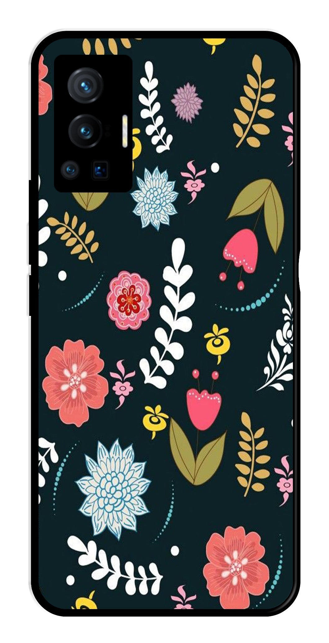 Floral Pattern2 Metal Mobile Case for Vivo X70 Pro   (Design No -12)