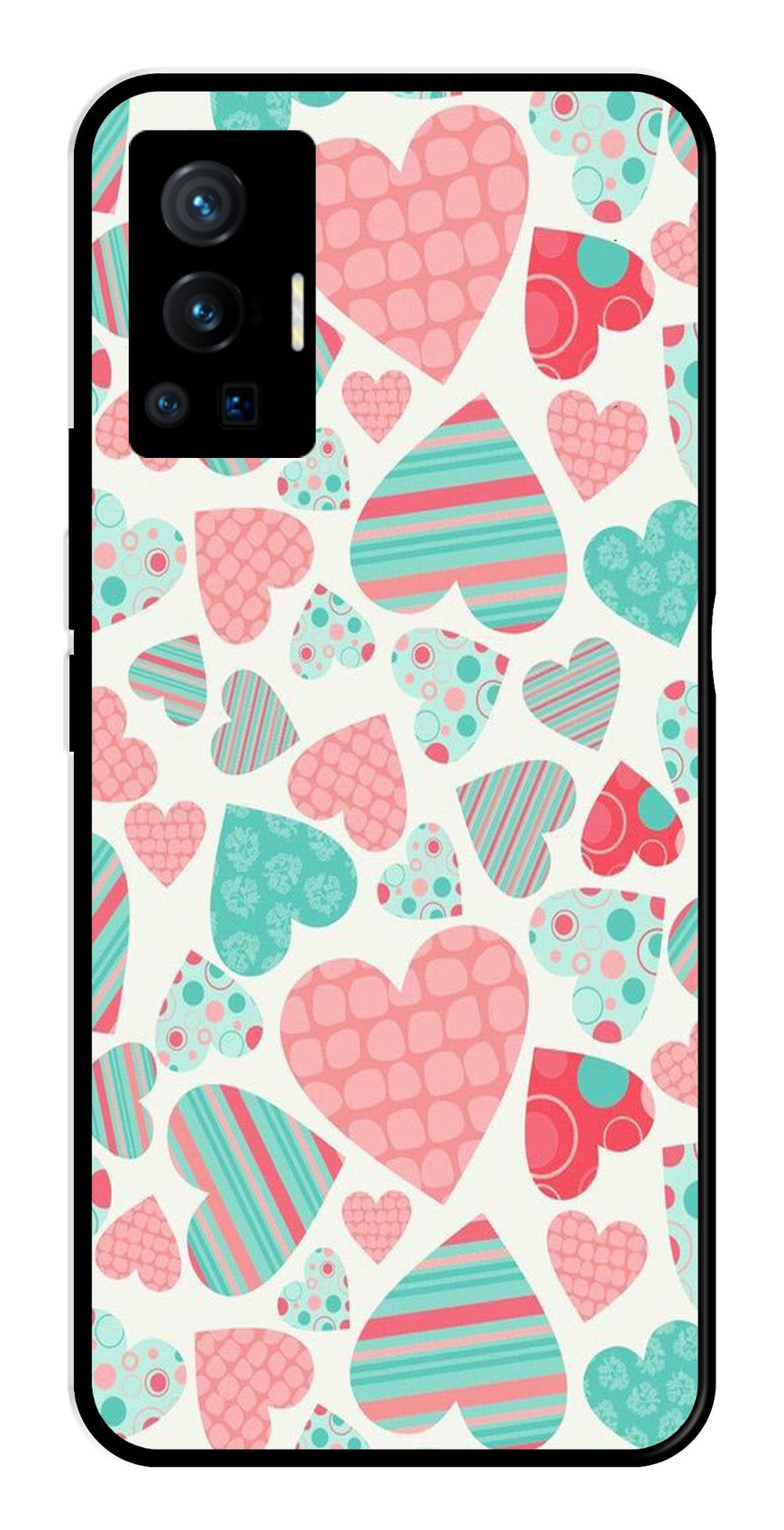 Hearts Pattern Metal Mobile Case for Vivo X70 Pro   (Design No -22)
