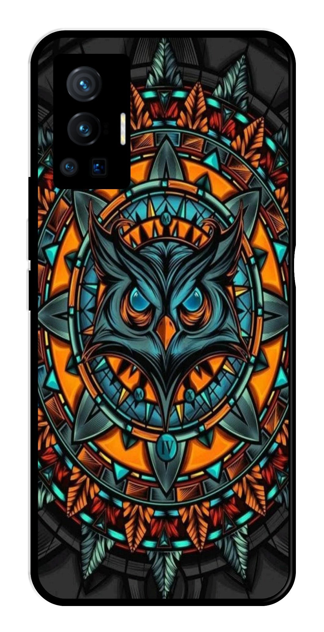 Owl Pattern Metal Mobile Case for Vivo X70 Pro   (Design No -42)