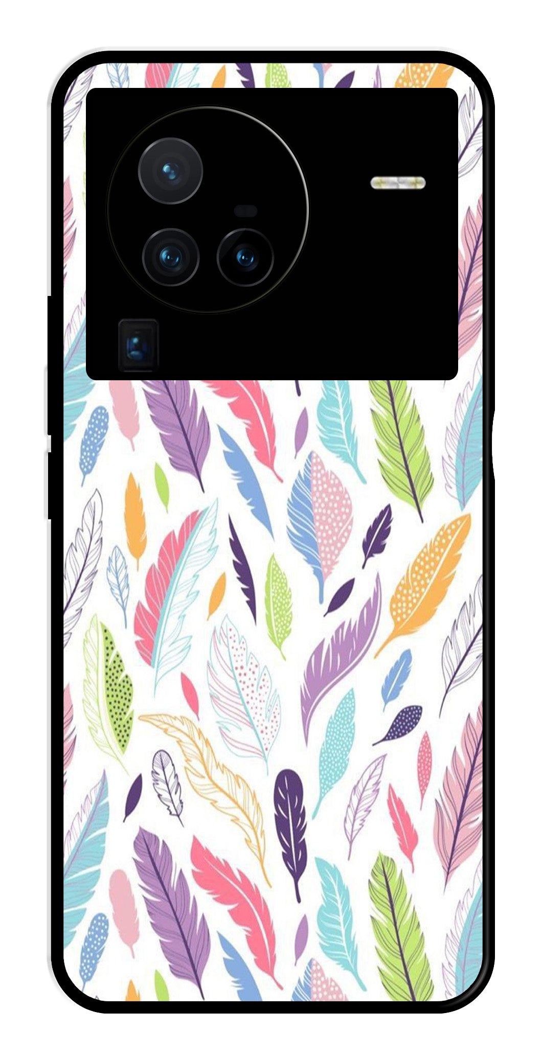 Colorful Feathers Metal Mobile Case for Vivo X80 Pro   (Design No -06)