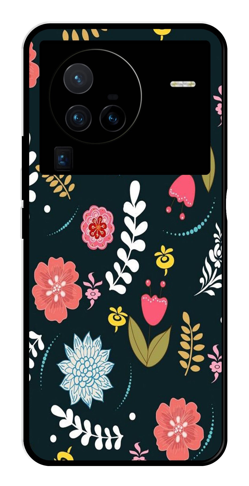 Floral Pattern2 Metal Mobile Case for Vivo X80 Pro   (Design No -12)