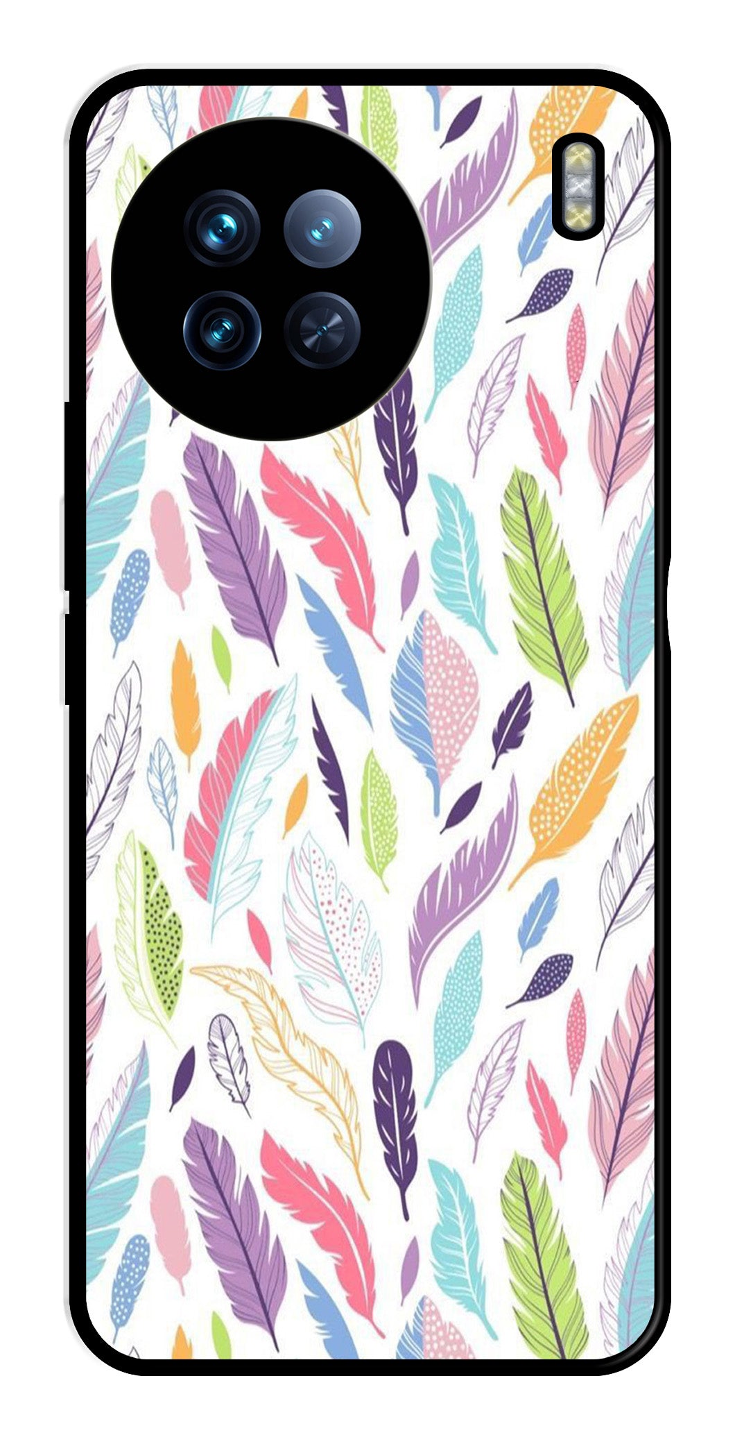 Colorful Feathers Metal Mobile Case for Vivo X90   (Design No -06)