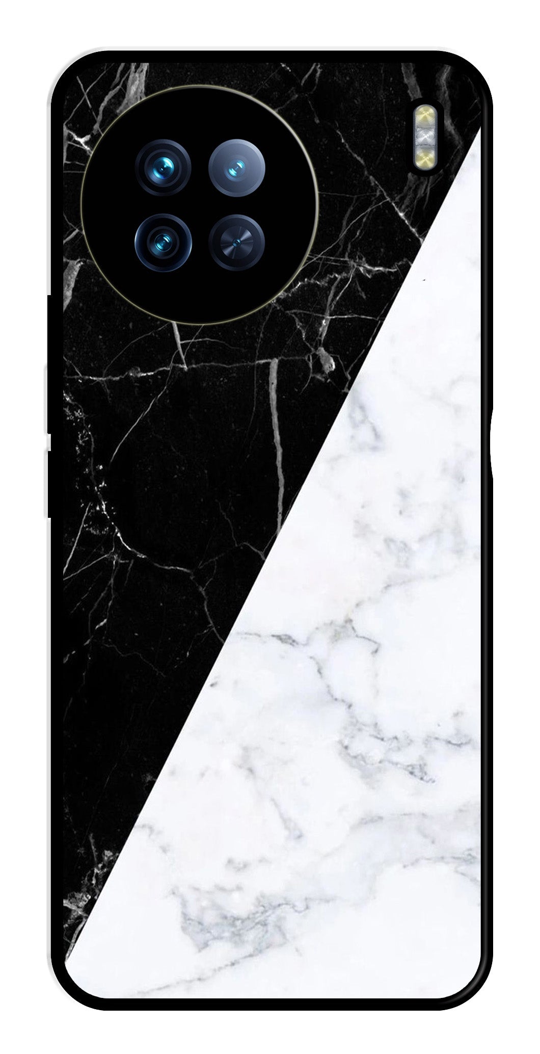 Black White Marble Design Metal Mobile Case for Vivo X90   (Design No -09)