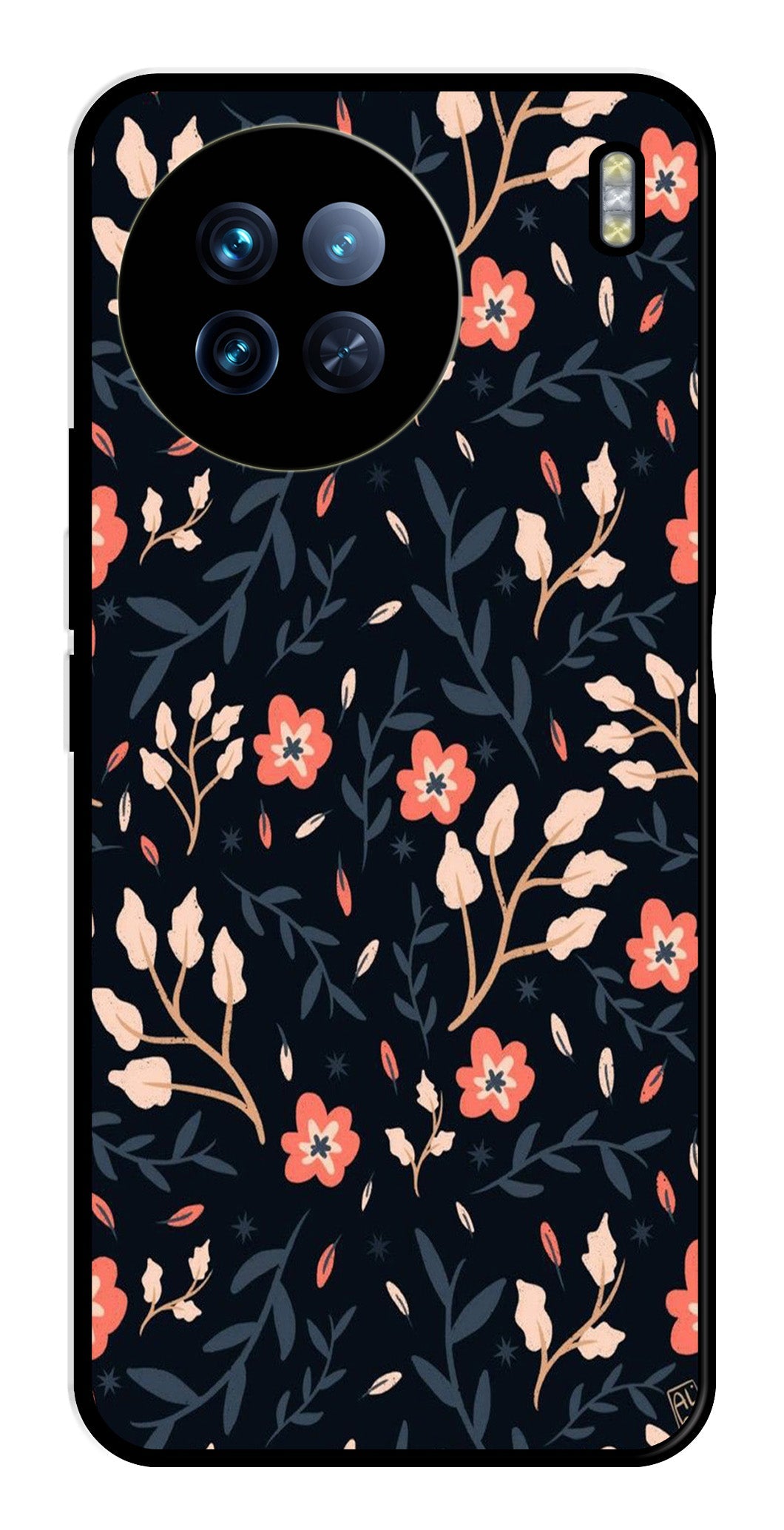 Floral Pattern Metal Mobile Case for Vivo X90   (Design No -10)