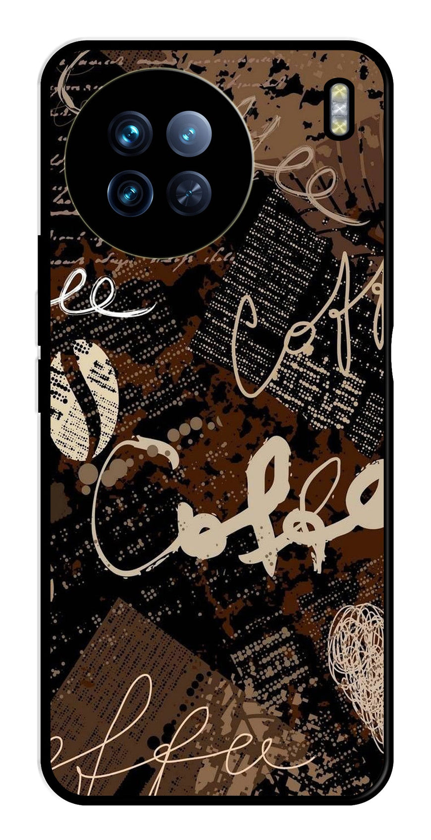 Coffee Pattern Metal Mobile Case for Vivo X90   (Design No -37)