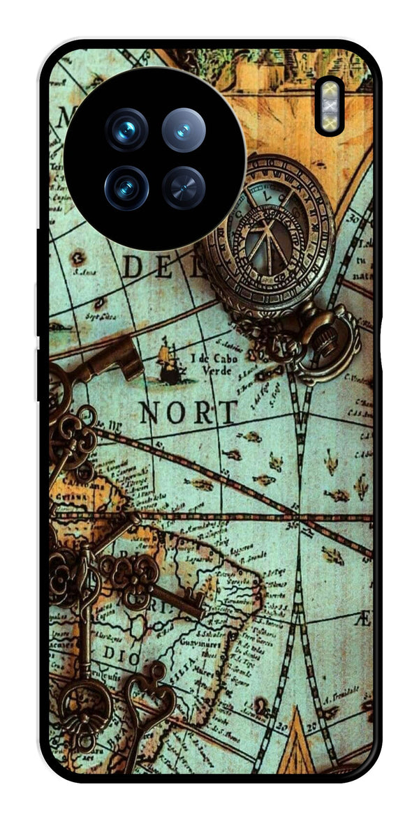 Map Design Metal Mobile Case for Vivo X90   (Design No -54)