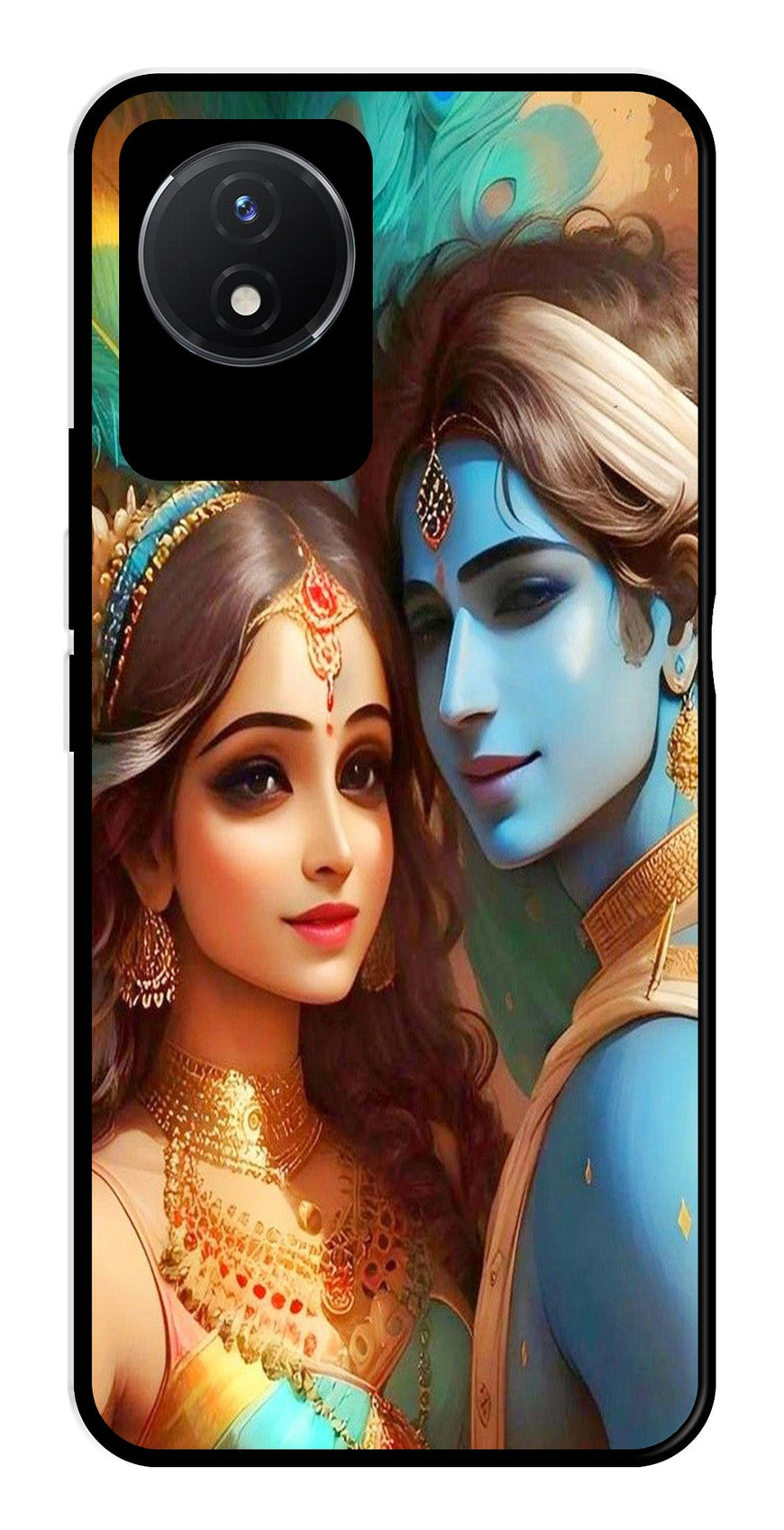 Lord Radha Krishna Metal Mobile Case for Vivo Y02   (Design No -01)