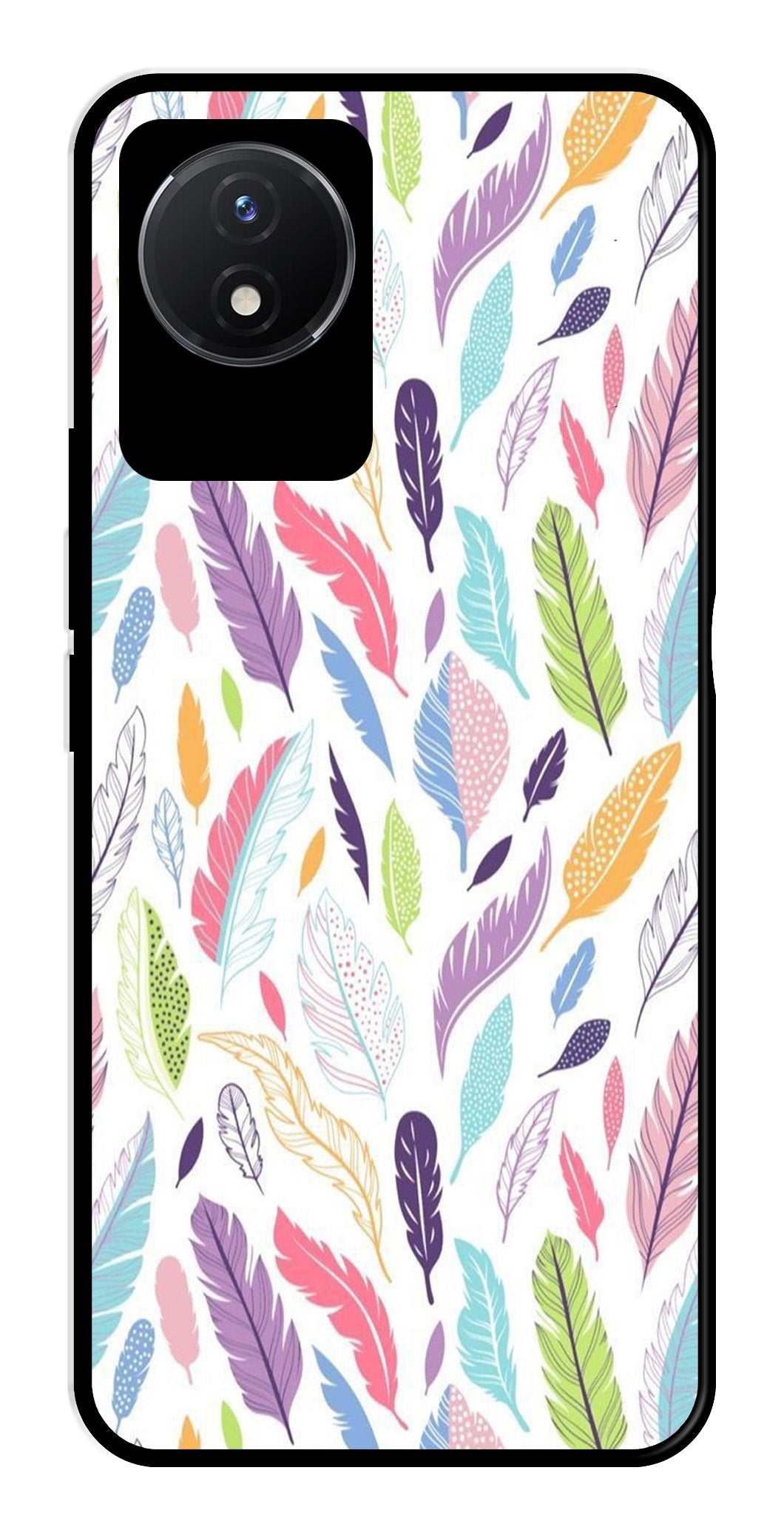 Colorful Feathers Metal Mobile Case for Vivo Y02   (Design No -06)