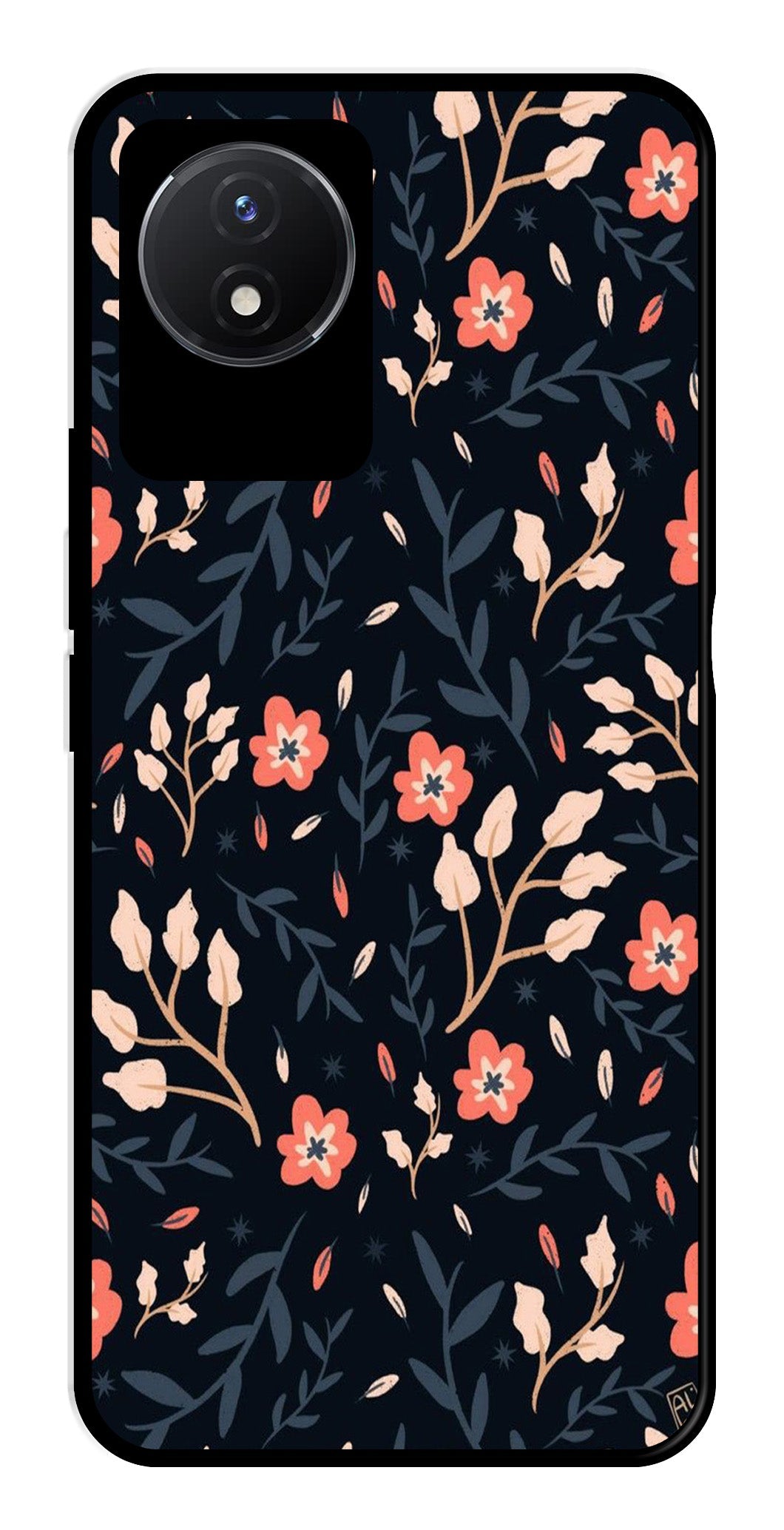 Floral Pattern Metal Mobile Case for Vivo Y02   (Design No -10)