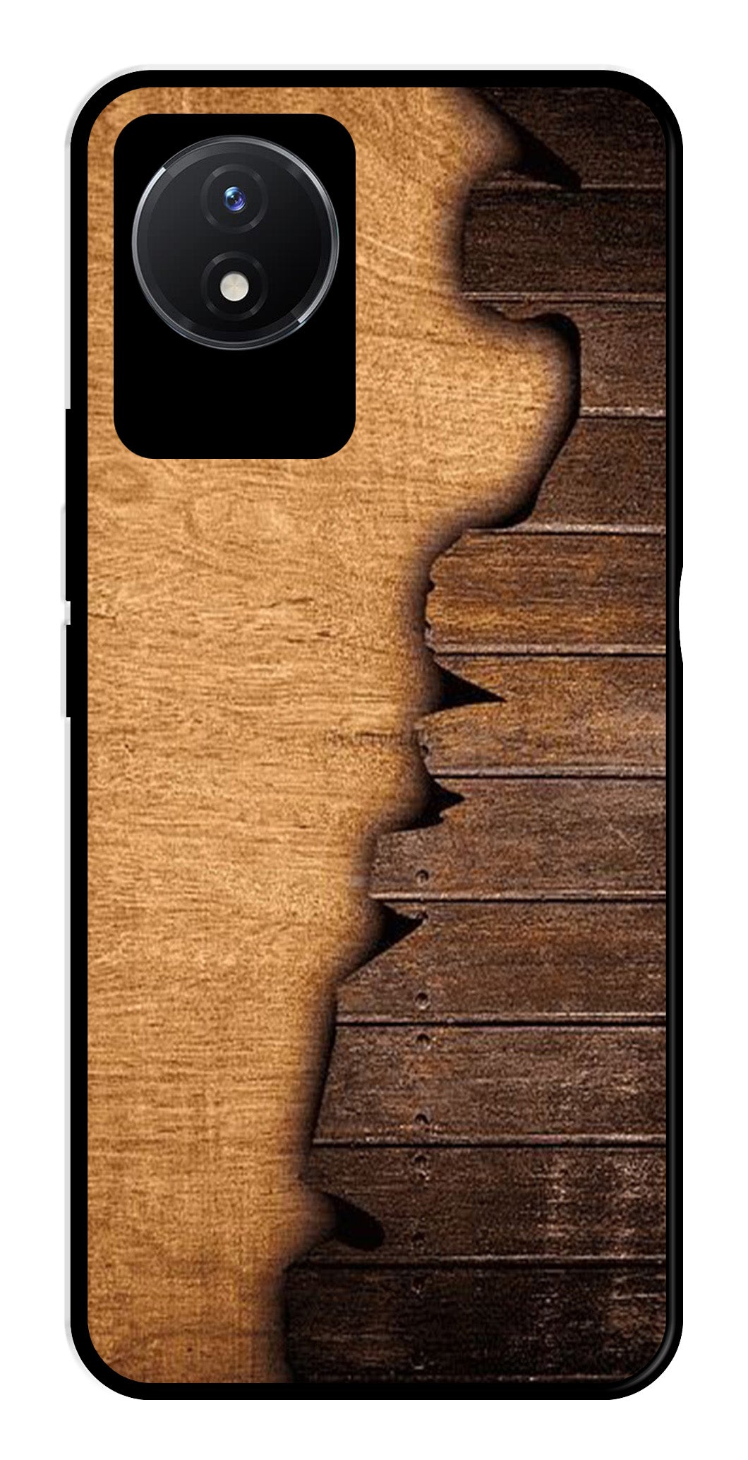 Wooden Design Metal Mobile Case for Vivo Y02   (Design No -13)