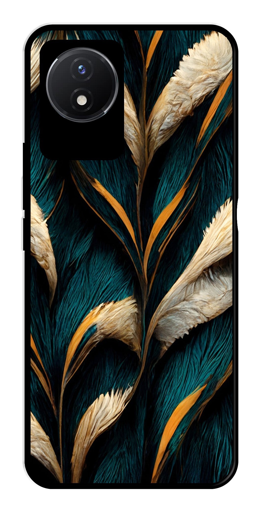 Feathers Metal Mobile Case for Vivo Y02   (Design No -30)