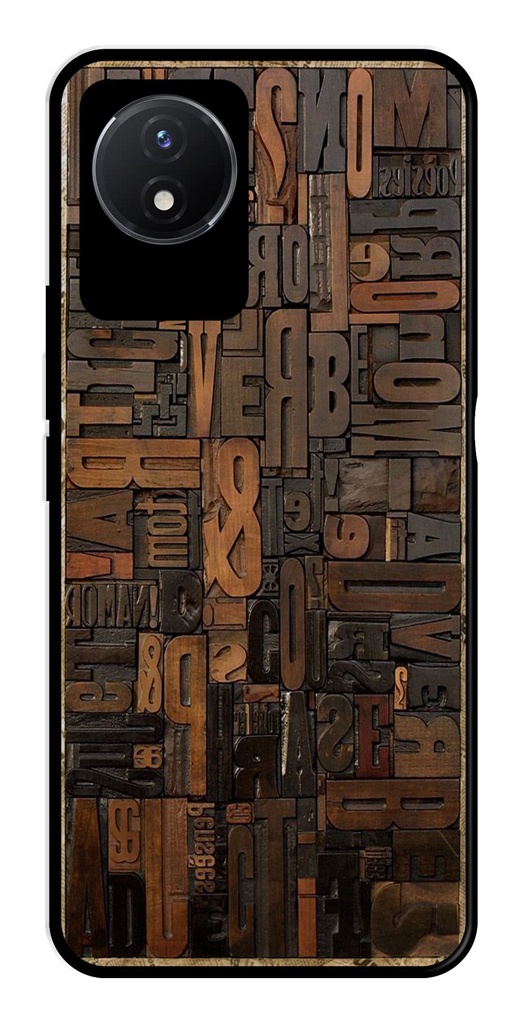 Alphabets Metal Mobile Case for Vivo Y02   (Design No -32)