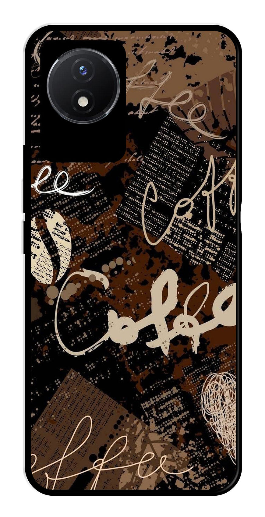 Coffee Pattern Metal Mobile Case for Vivo Y02   (Design No -37)