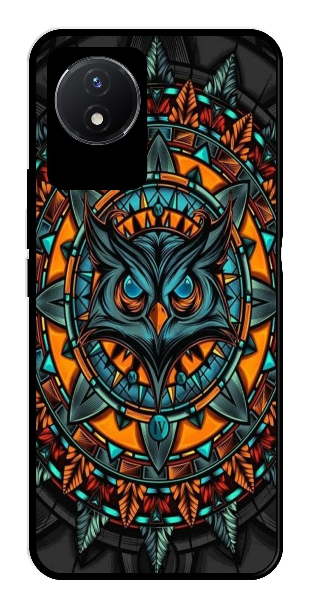 Owl Pattern Metal Mobile Case for Vivo Y02   (Design No -42)