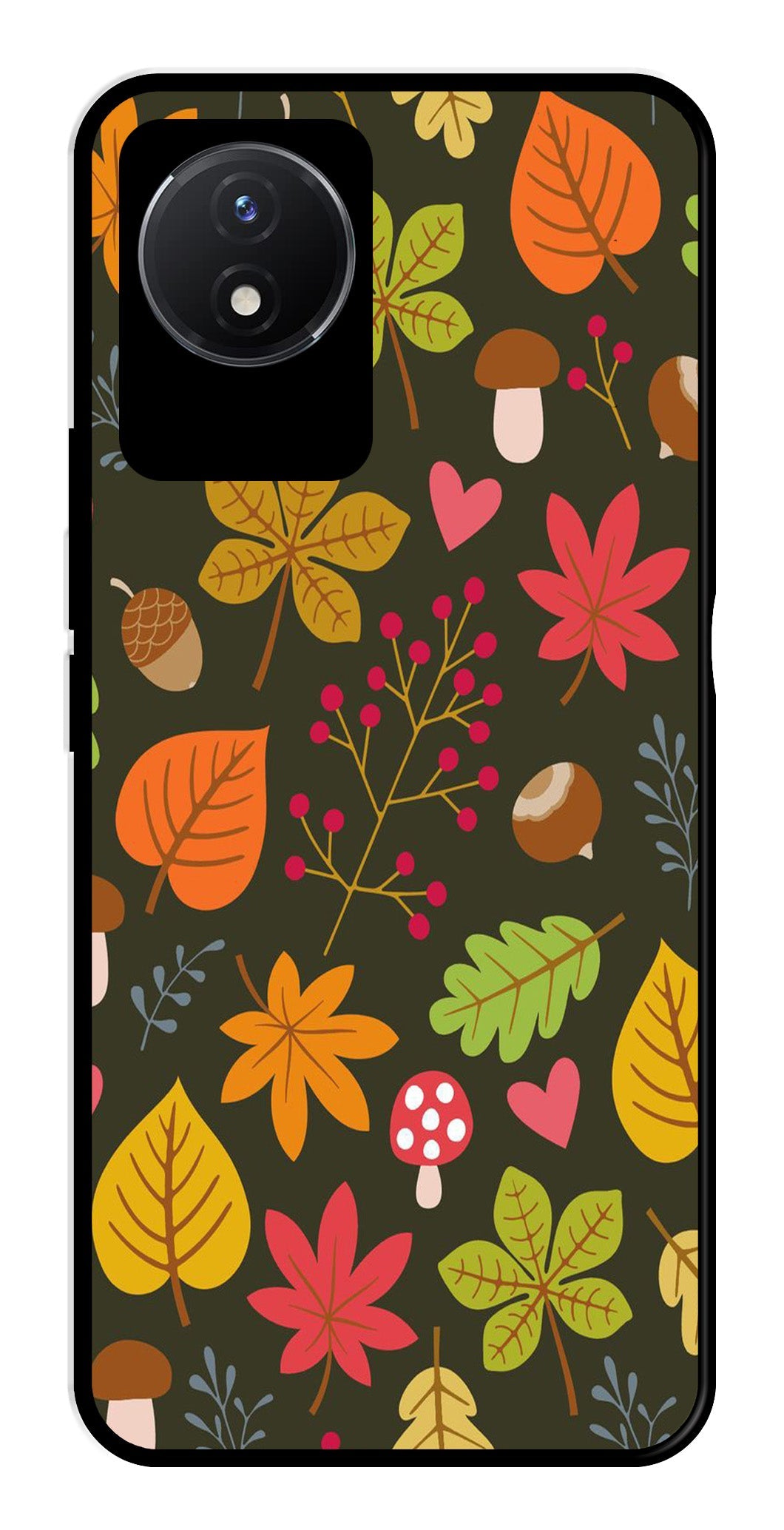 Leaves Design Metal Mobile Case for Vivo Y02   (Design No -51)