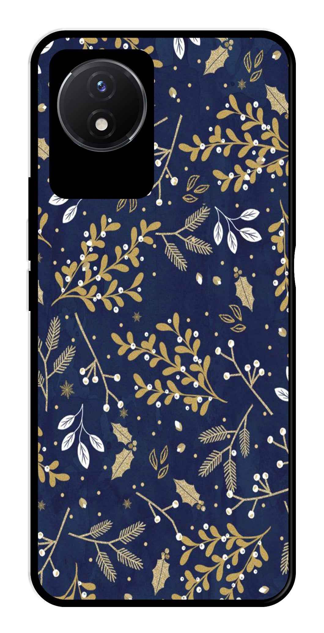 Floral Pattern  Metal Mobile Case for Vivo Y02   (Design No -52)
