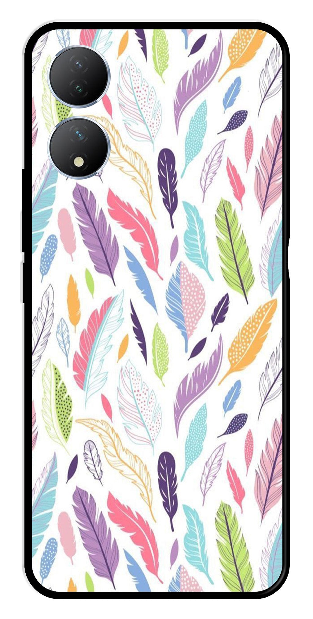 Colorful Feathers Metal Mobile Case for Vivo Y100   (Design No -06)