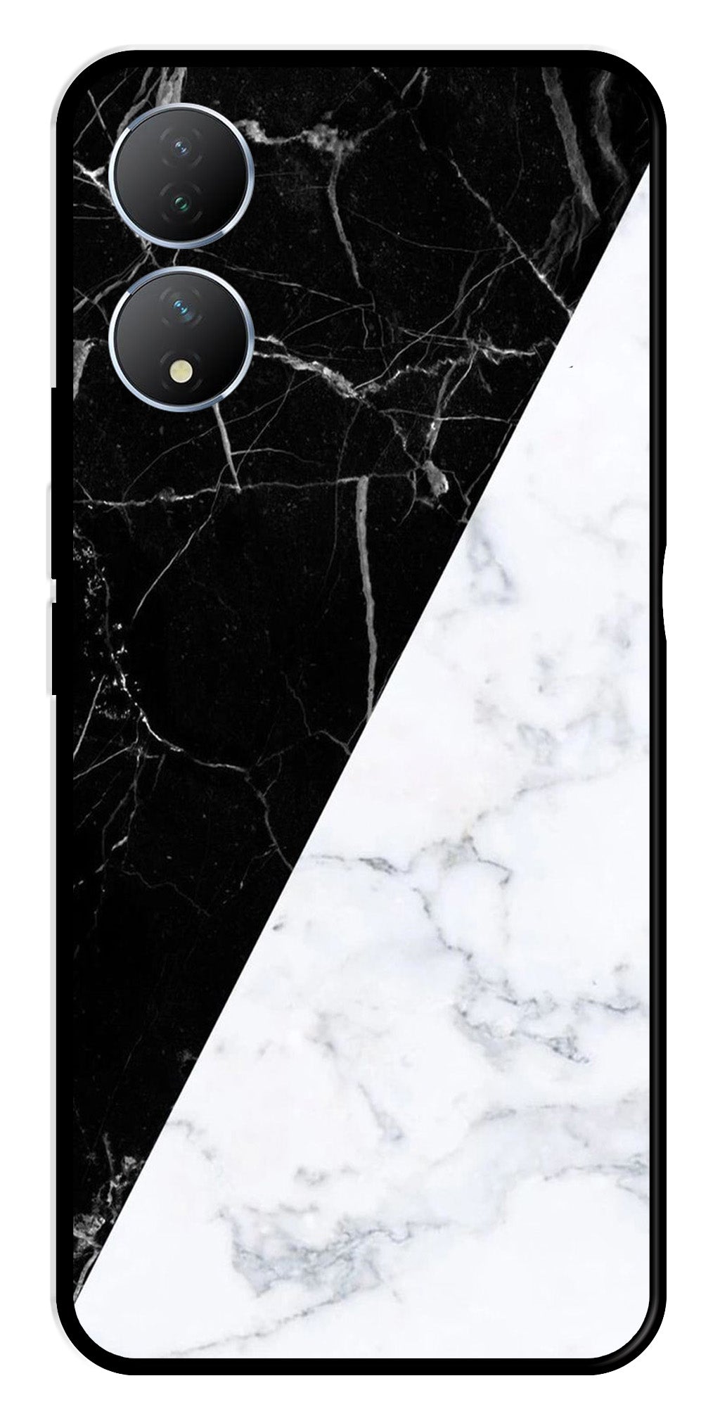 Black White Marble Design Metal Mobile Case for Vivo Y100   (Design No -09)