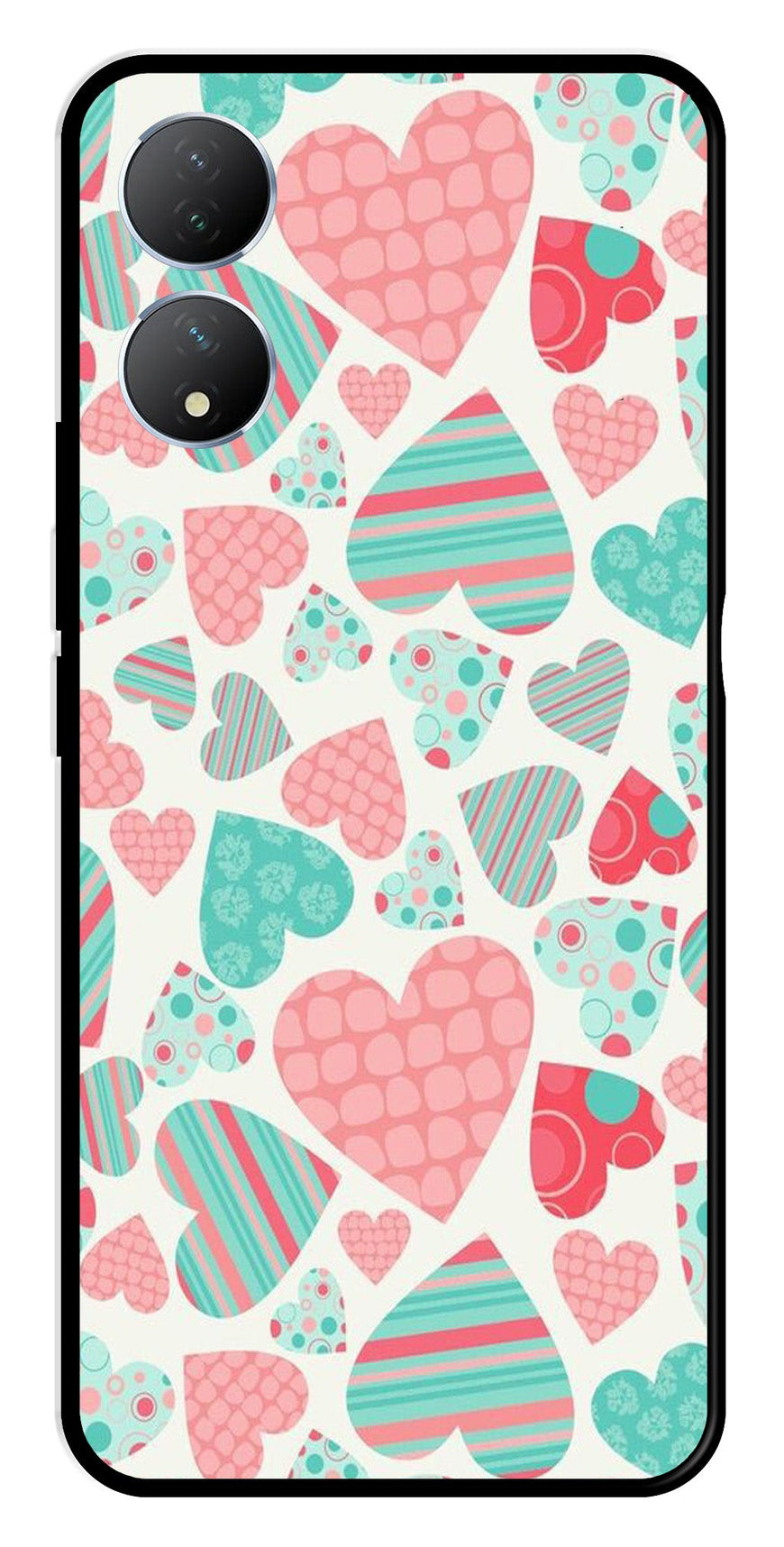 Hearts Pattern Metal Mobile Case for Vivo Y100   (Design No -22)