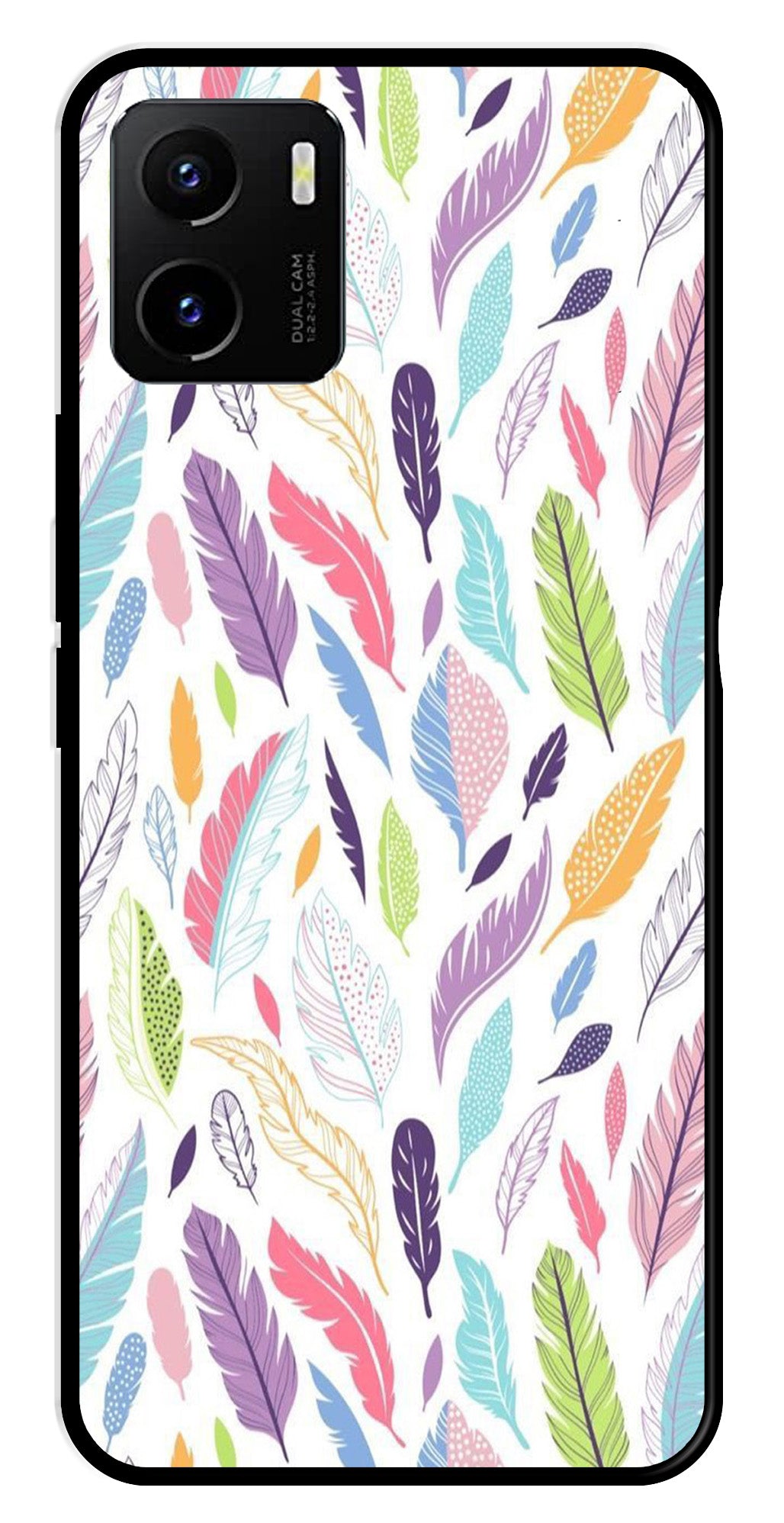 Colorful Feathers Metal Mobile Case for Vivo Y15s   (Design No -06)