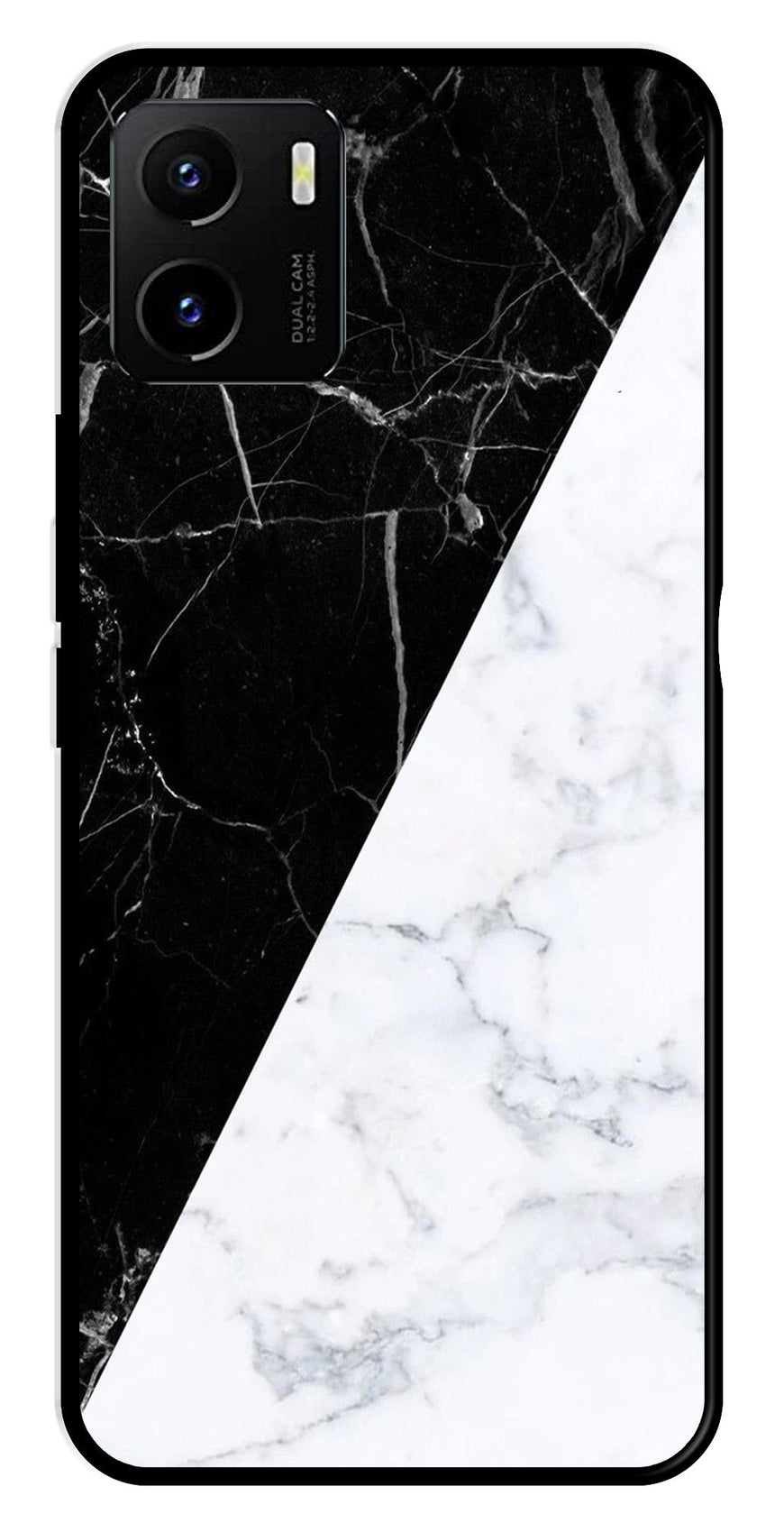 Black White Marble Design Metal Mobile Case for Vivo Y15s   (Design No -09)