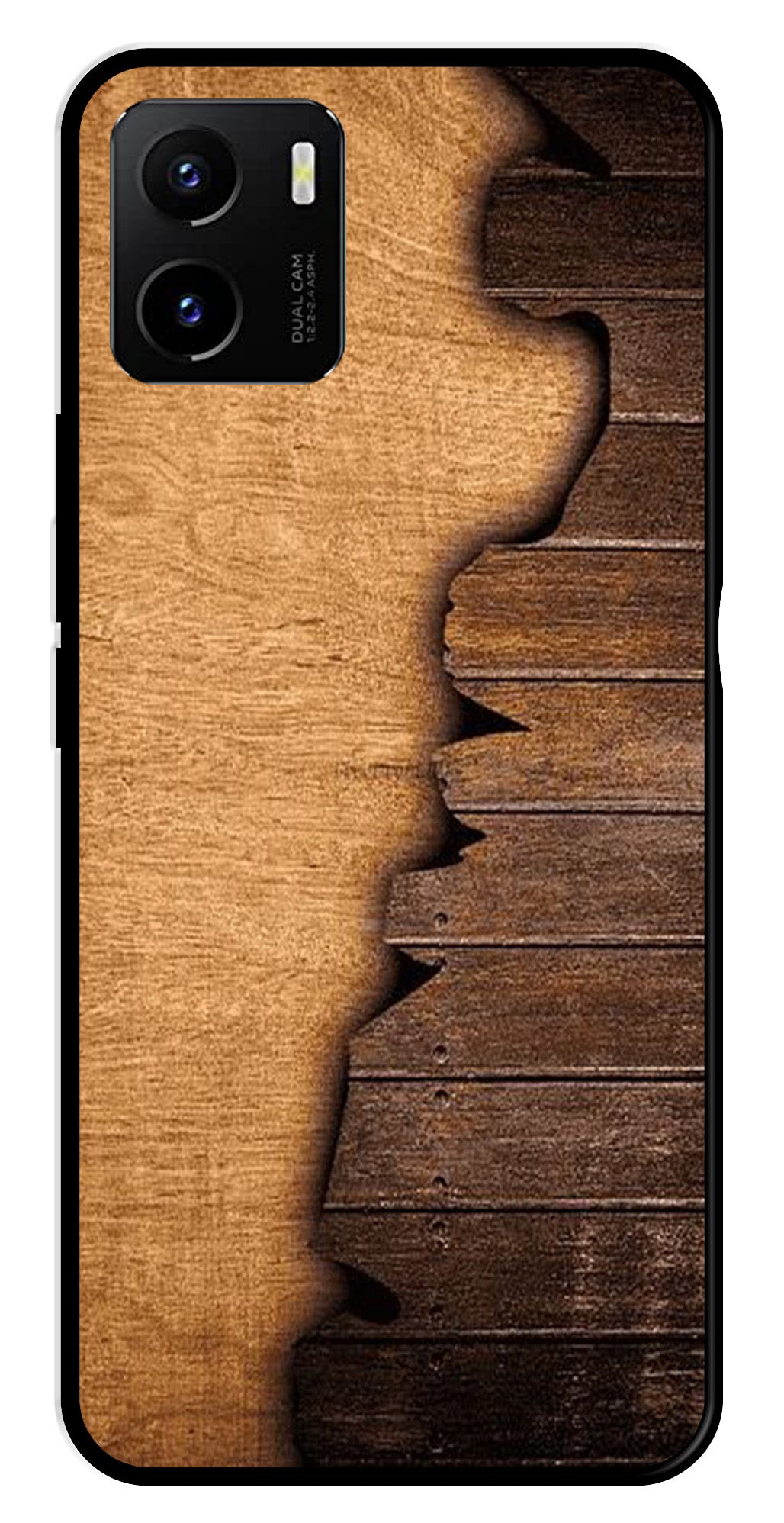 Wooden Design Metal Mobile Case for Vivo Y15s   (Design No -13)