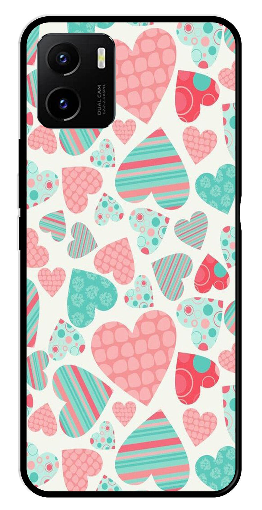 Hearts Pattern Metal Mobile Case for Vivo Y15s   (Design No -22)