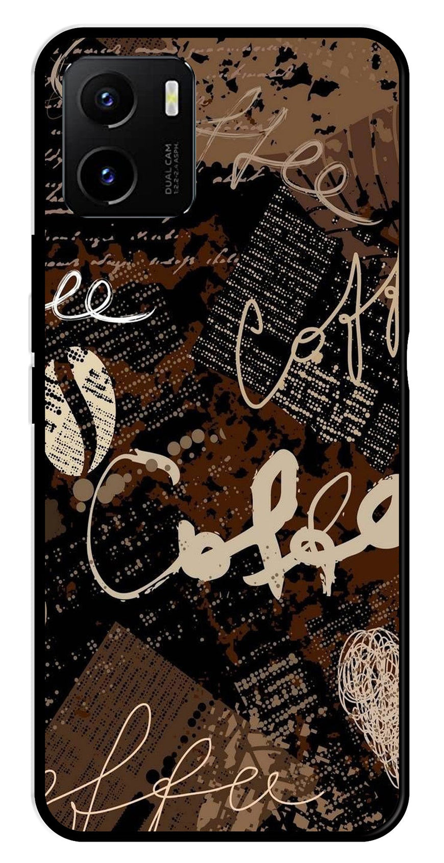 Coffee Pattern Metal Mobile Case for Vivo Y15s   (Design No -37)