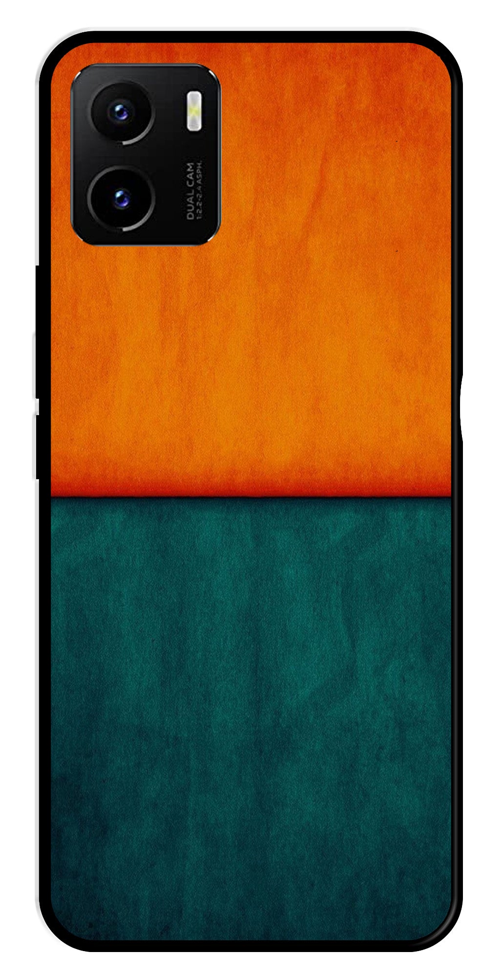Orange Green Pattern Metal Mobile Case for Vivo Y15s   (Design No -45)