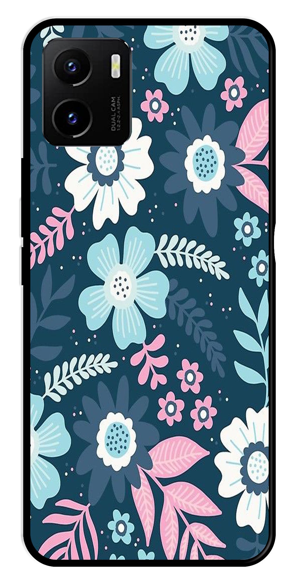 Flower Leaves Design Metal Mobile Case for Vivo Y15s   (Design No -50)