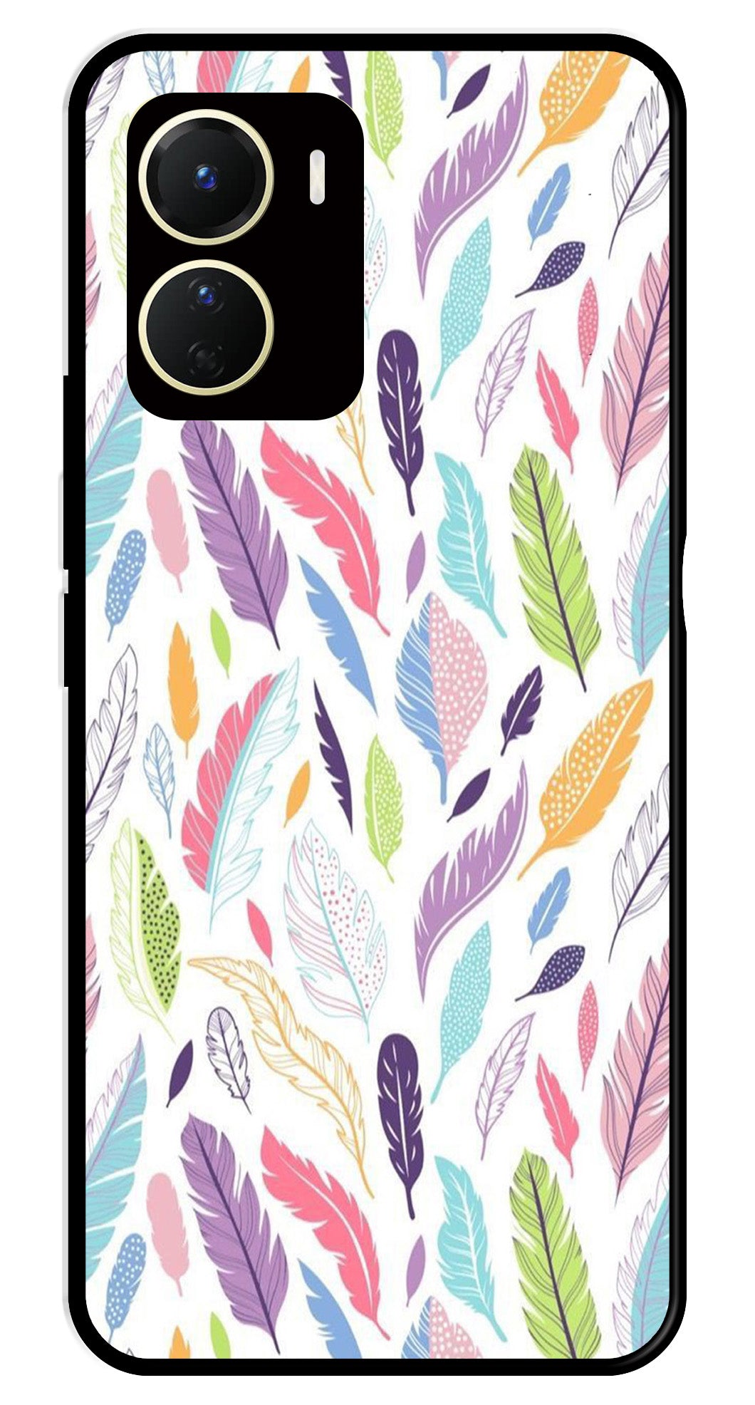 Colorful Feathers Metal Mobile Case for Vivo Y16   (Design No -06)