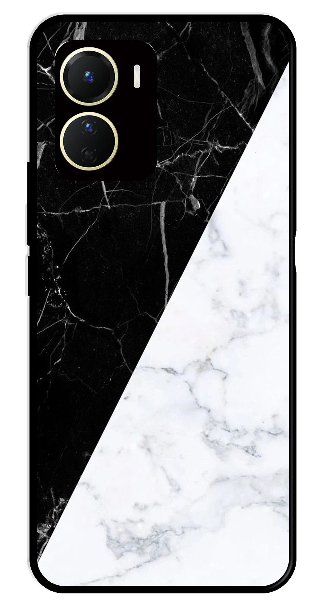 Black White Marble Design Metal Mobile Case for Vivo Y16   (Design No -09)