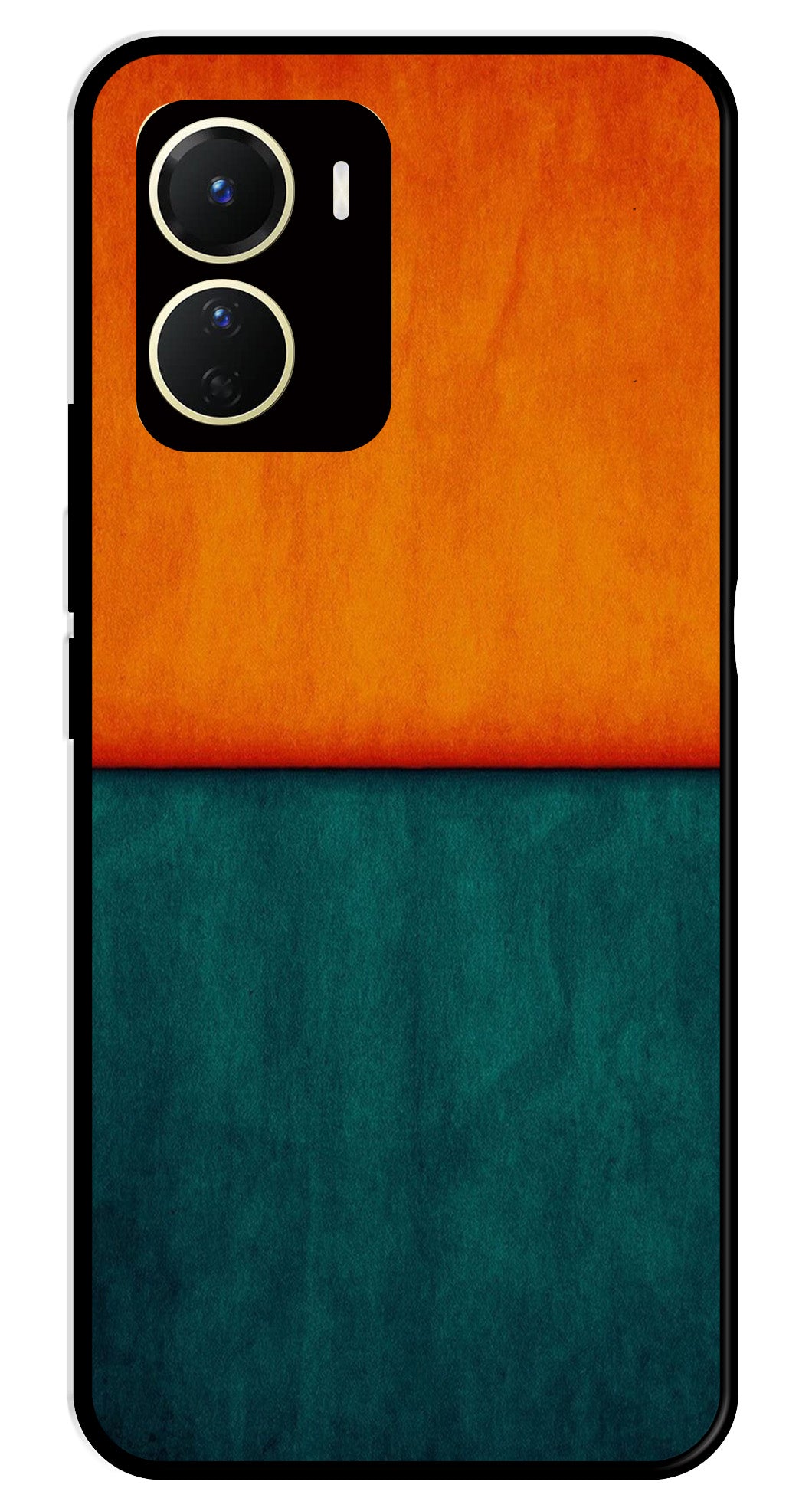 Orange Green Pattern Metal Mobile Case for Vivo Y16   (Design No -45)
