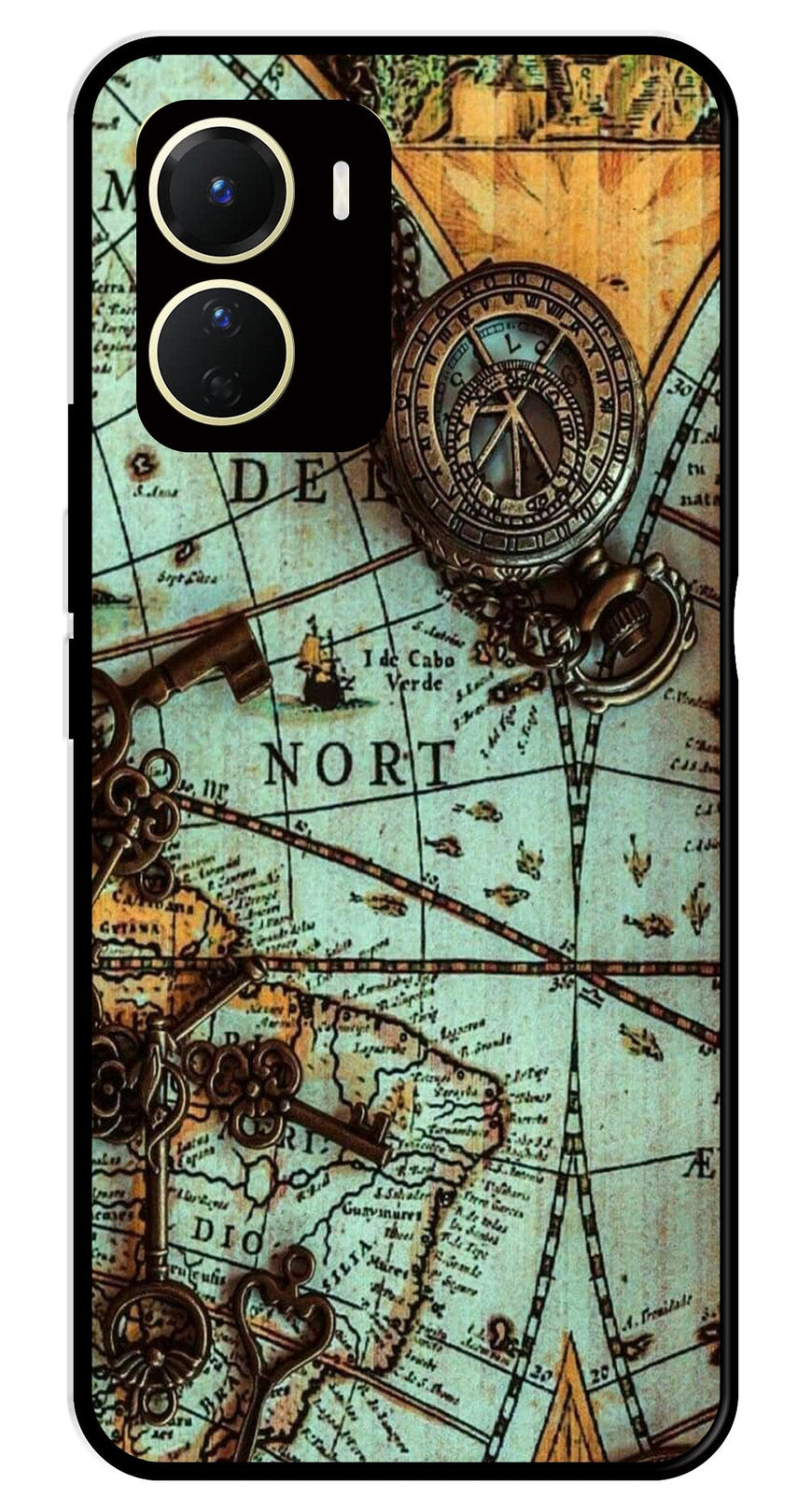 Map Design Metal Mobile Case for Vivo Y16   (Design No -54)