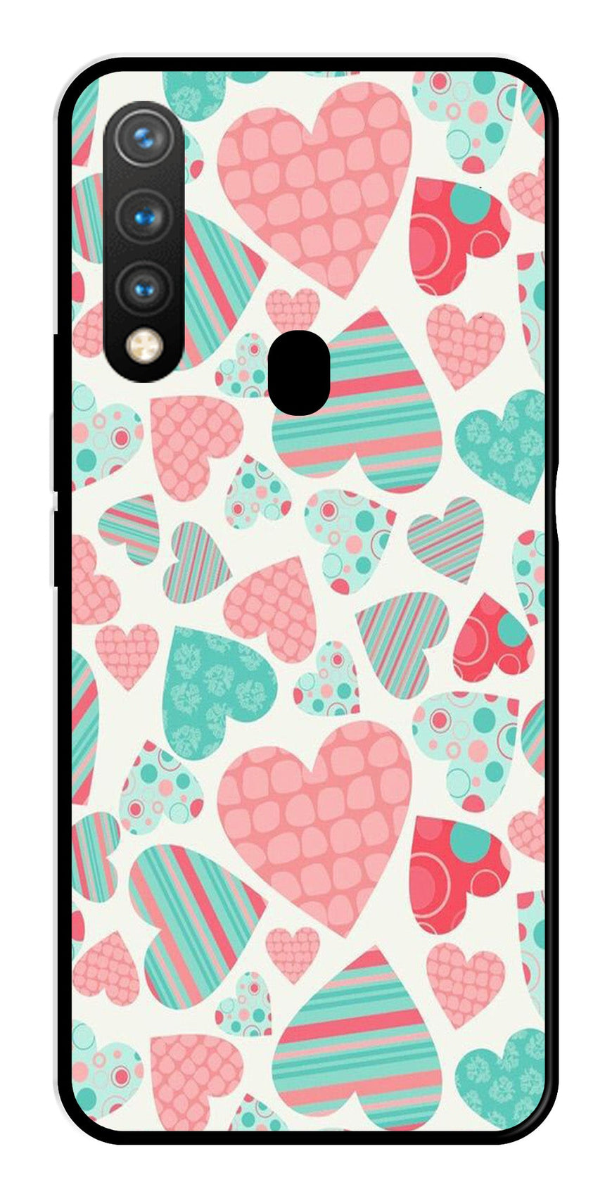 Hearts Pattern Metal Mobile Case for Vivo Y19   (Design No -22)