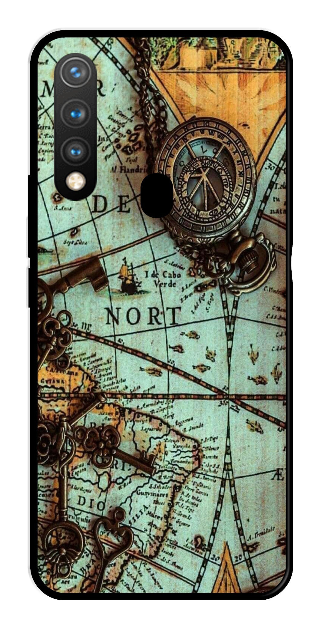 Map Design Metal Mobile Case for Vivo Y19   (Design No -54)