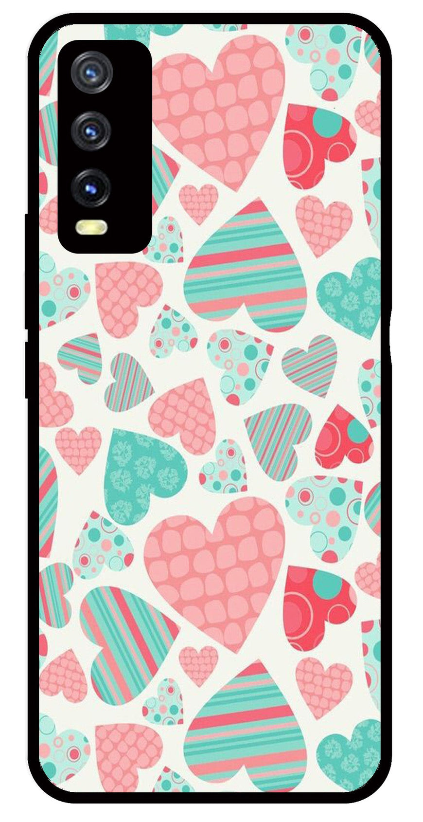 Hearts Pattern Metal Mobile Case for Vivo Y20   (Design No -22)