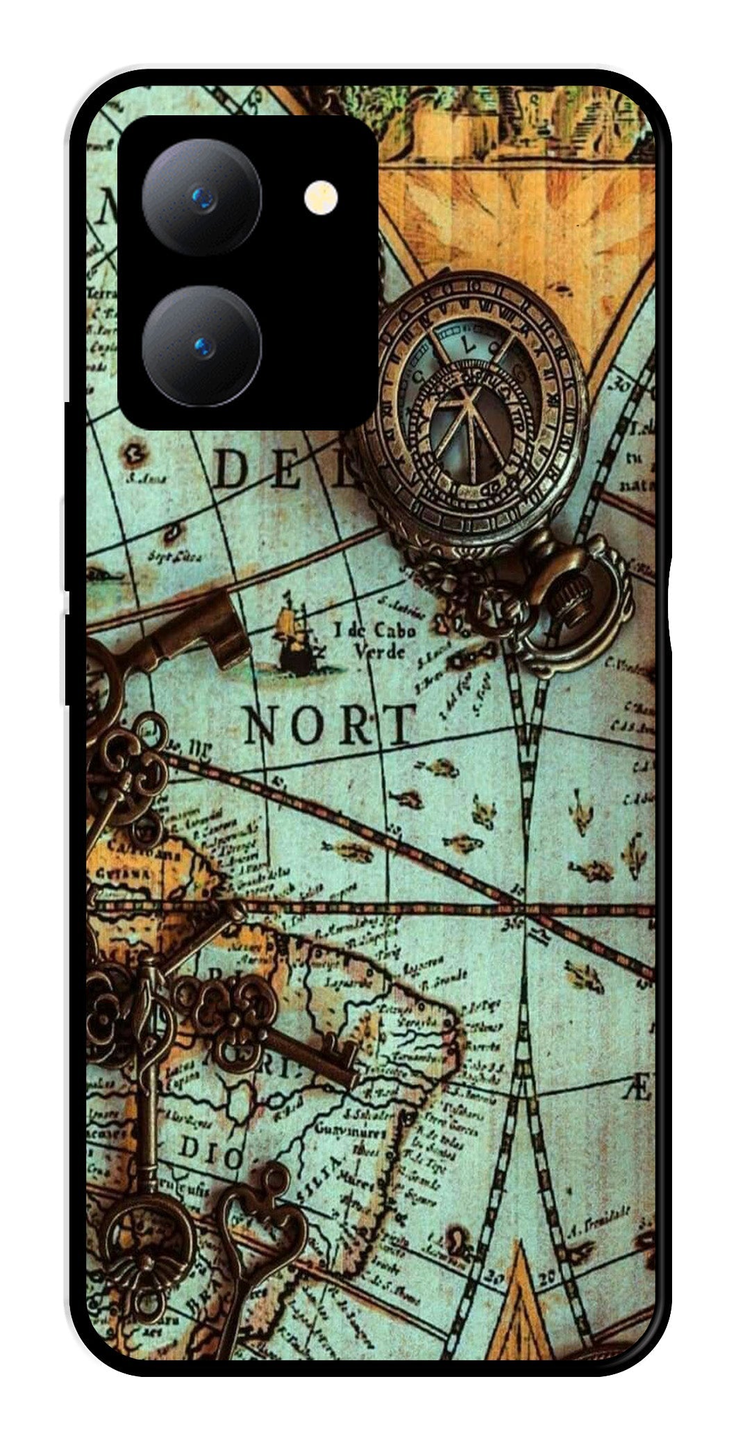Map Design Metal Mobile Case for Vivo Y27   (Design No -54)