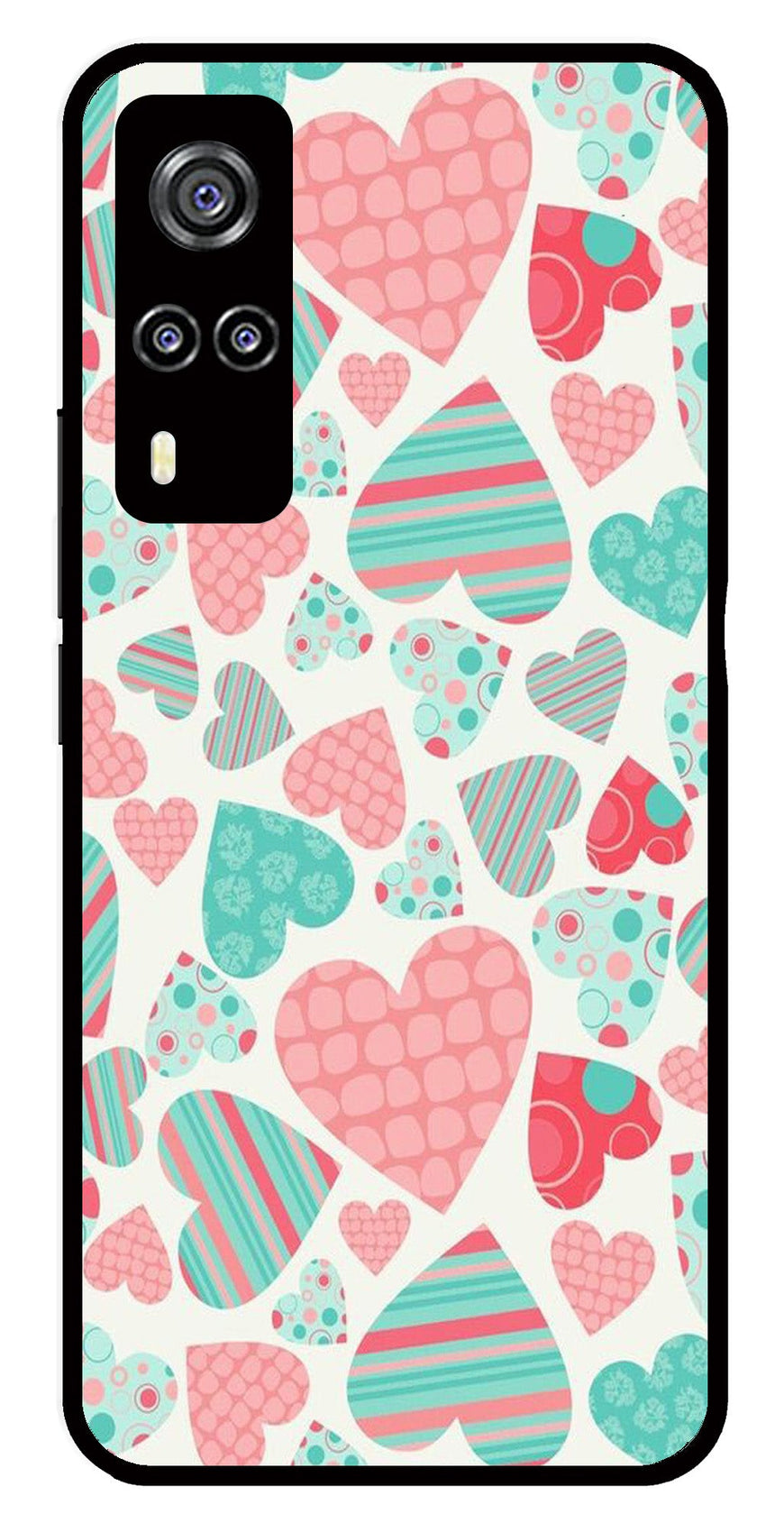 Hearts Pattern Metal Mobile Case for Vivo Y31   (Design No -22)