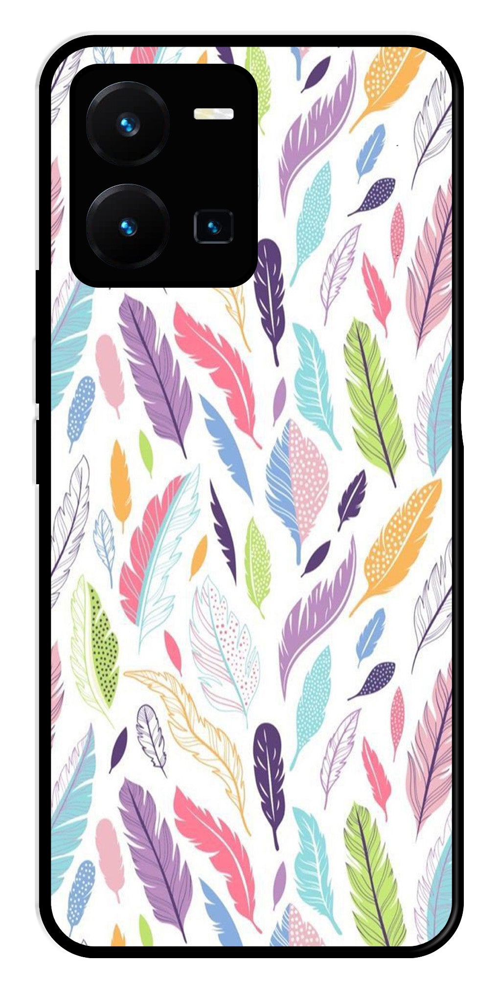 Colorful Feathers Metal Mobile Case for Vivo Y35   (Design No -06)