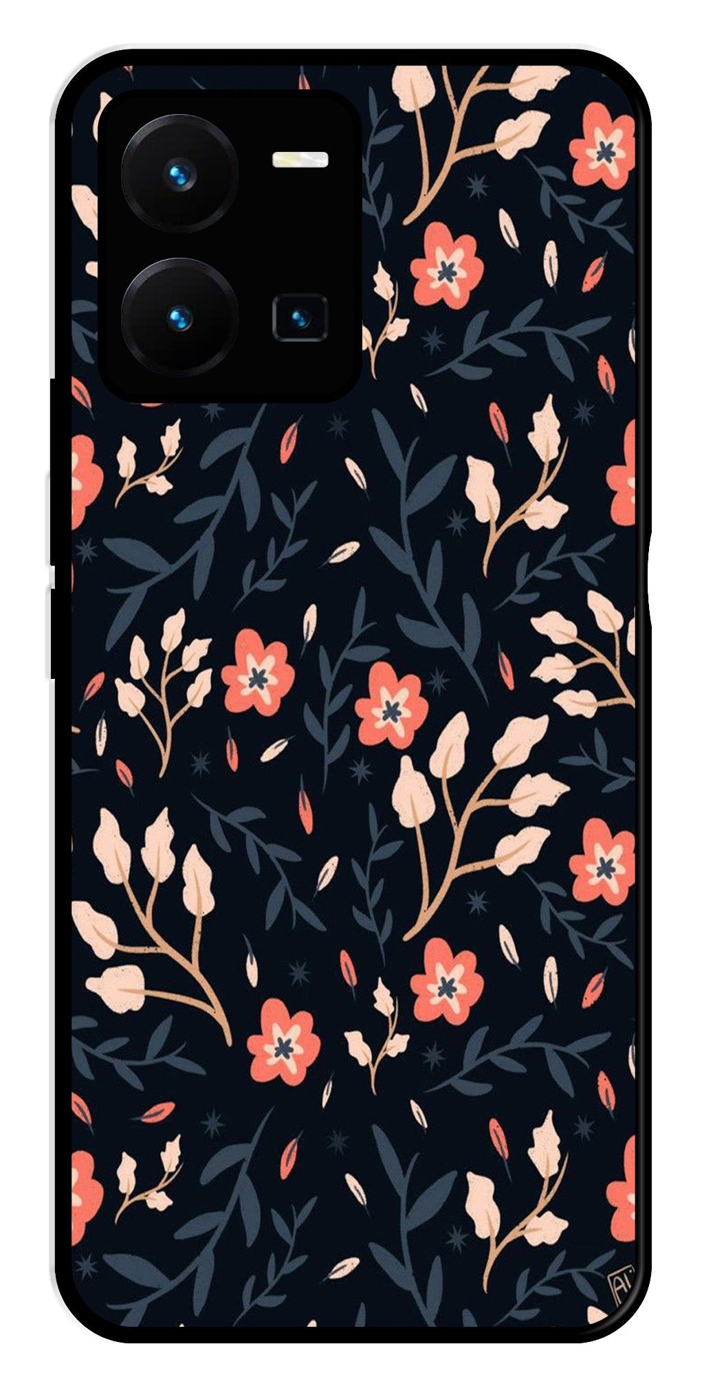 Floral Pattern Metal Mobile Case for Vivo Y35   (Design No -10)