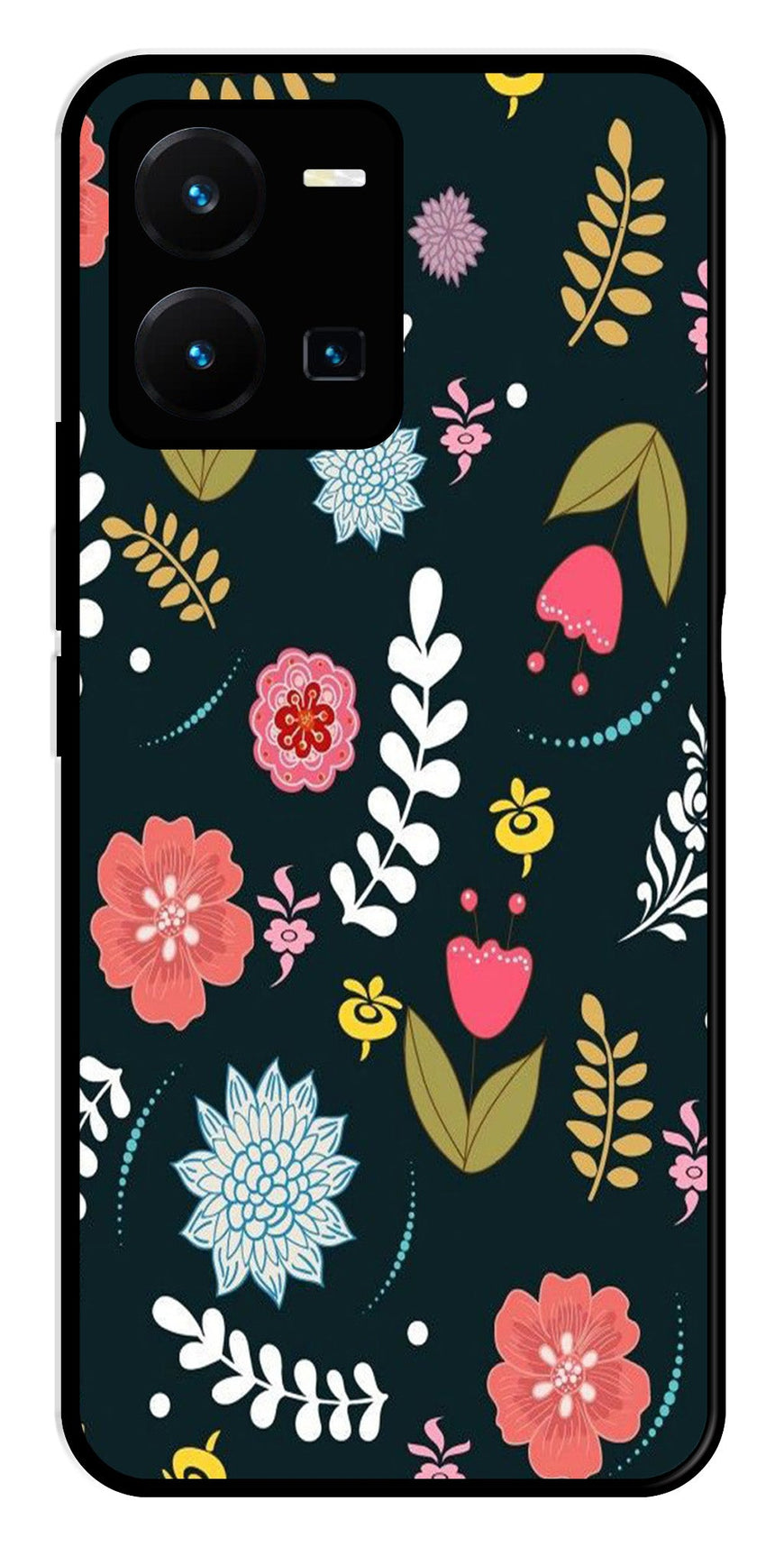 Floral Pattern2 Metal Mobile Case for Vivo Y35   (Design No -12)