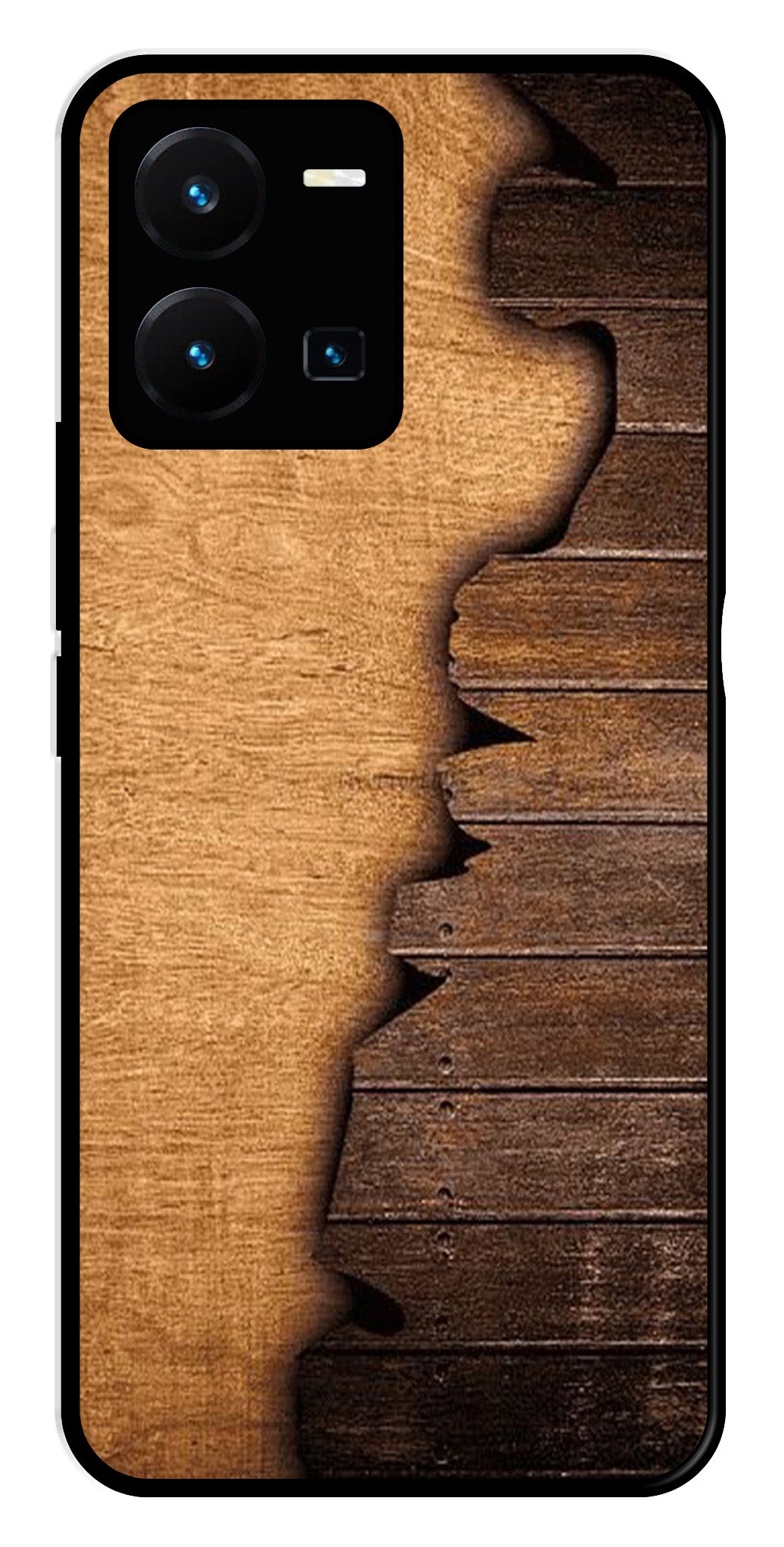 Wooden Design Metal Mobile Case for Vivo Y35   (Design No -13)