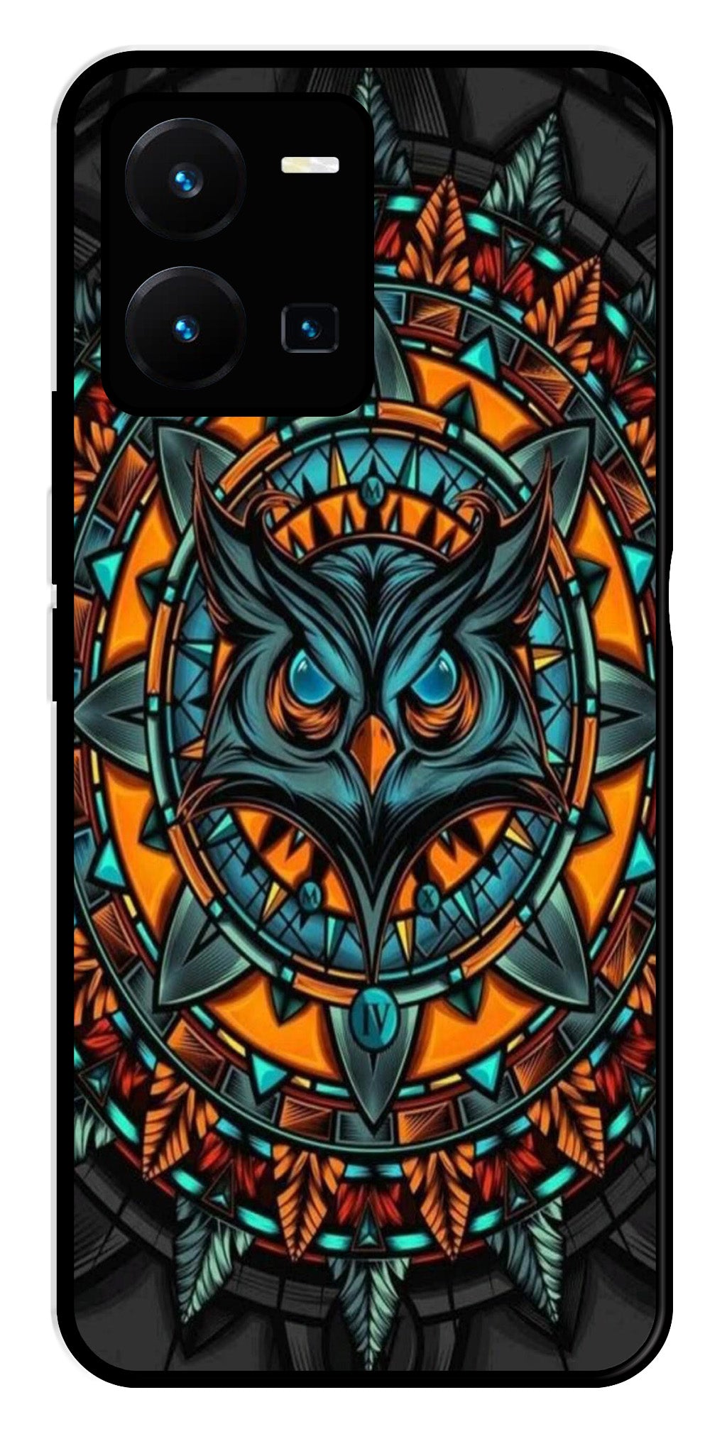 Owl Pattern Metal Mobile Case for Vivo Y35   (Design No -42)